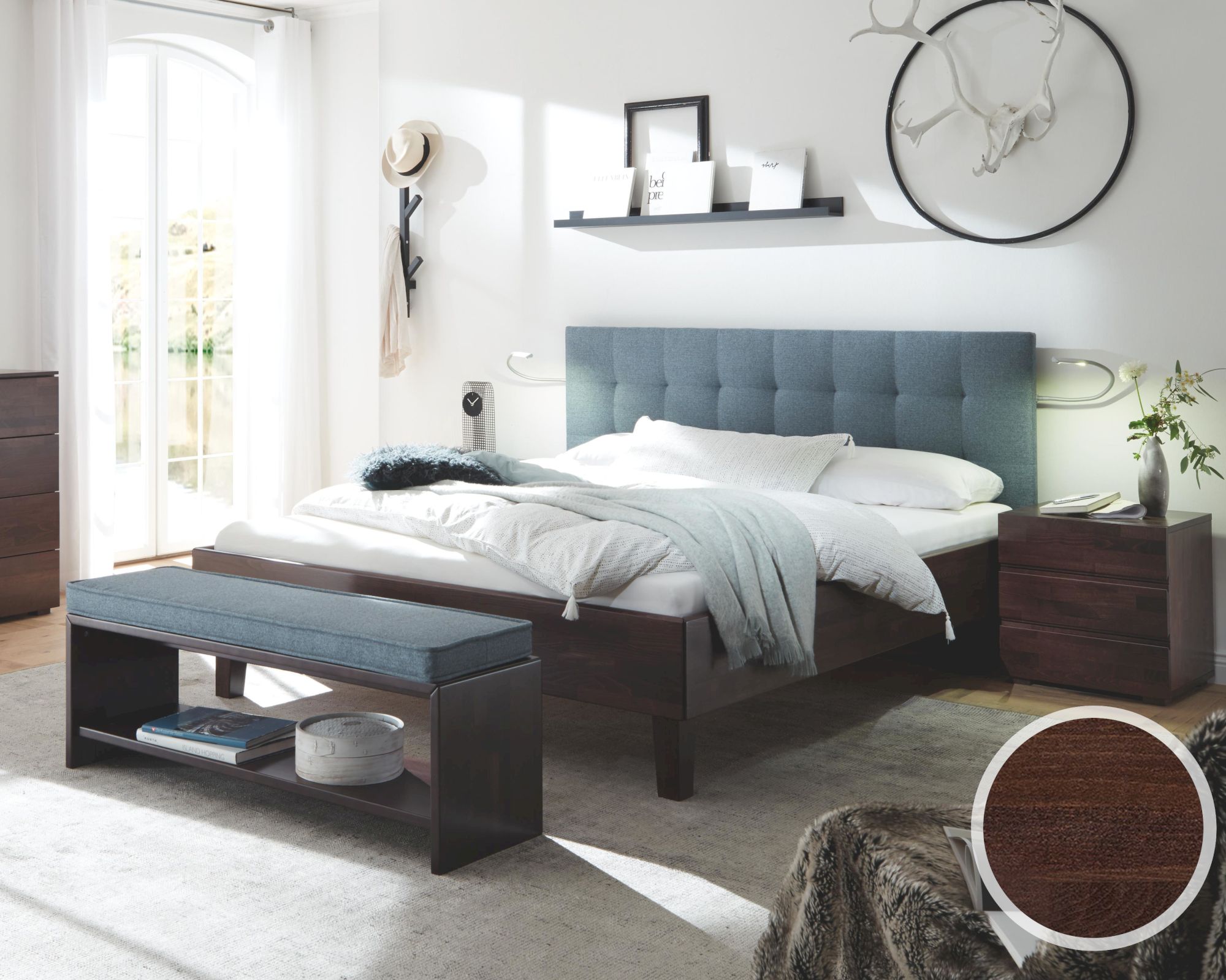 Hasena Wood-Line Massivholzbett Premium Juve/Sogno L 160x200 cm / Buche schoko, lackiert