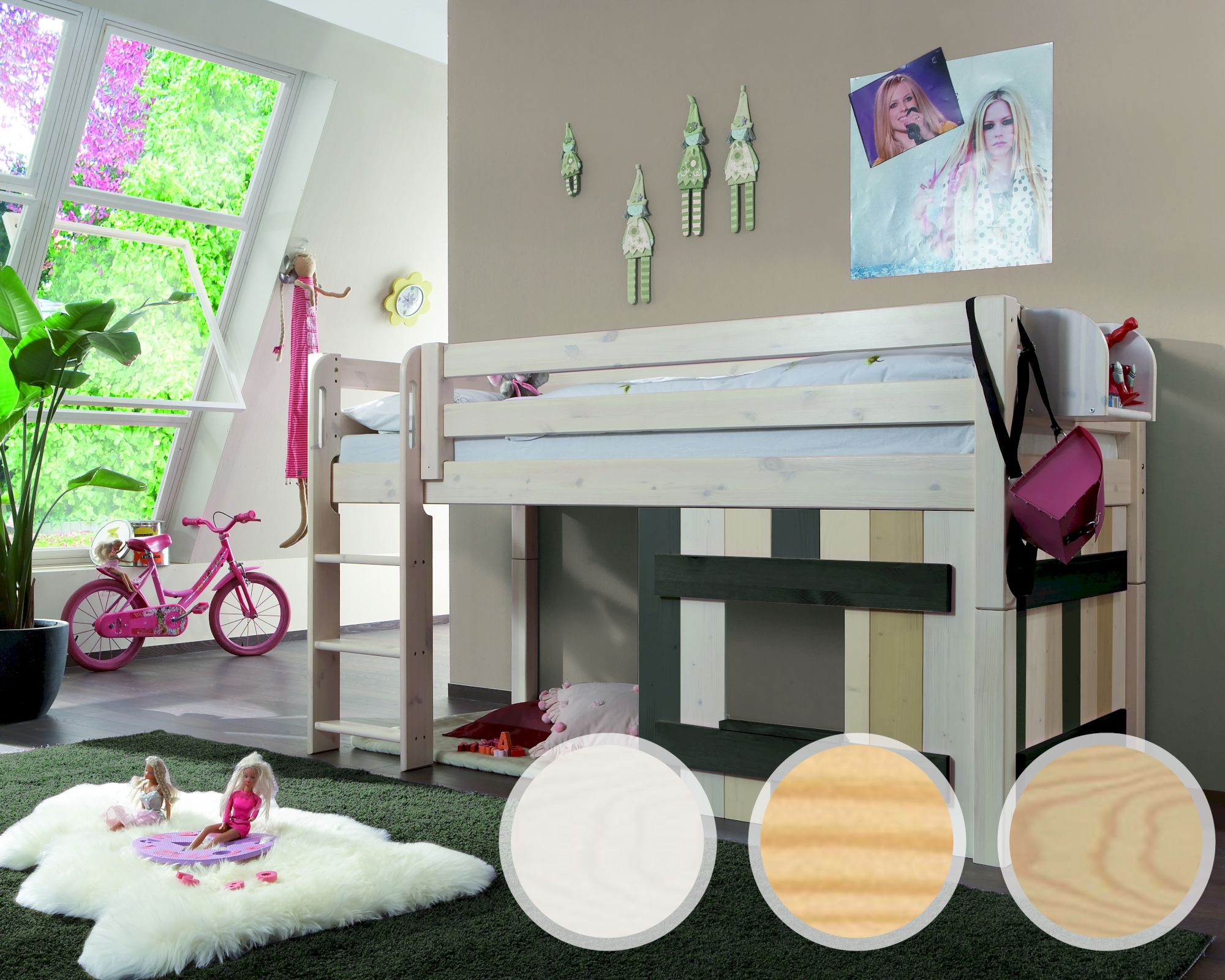 INFANSKIDS Hochbett mit Leiter II Kiefer weiss / 117 cm