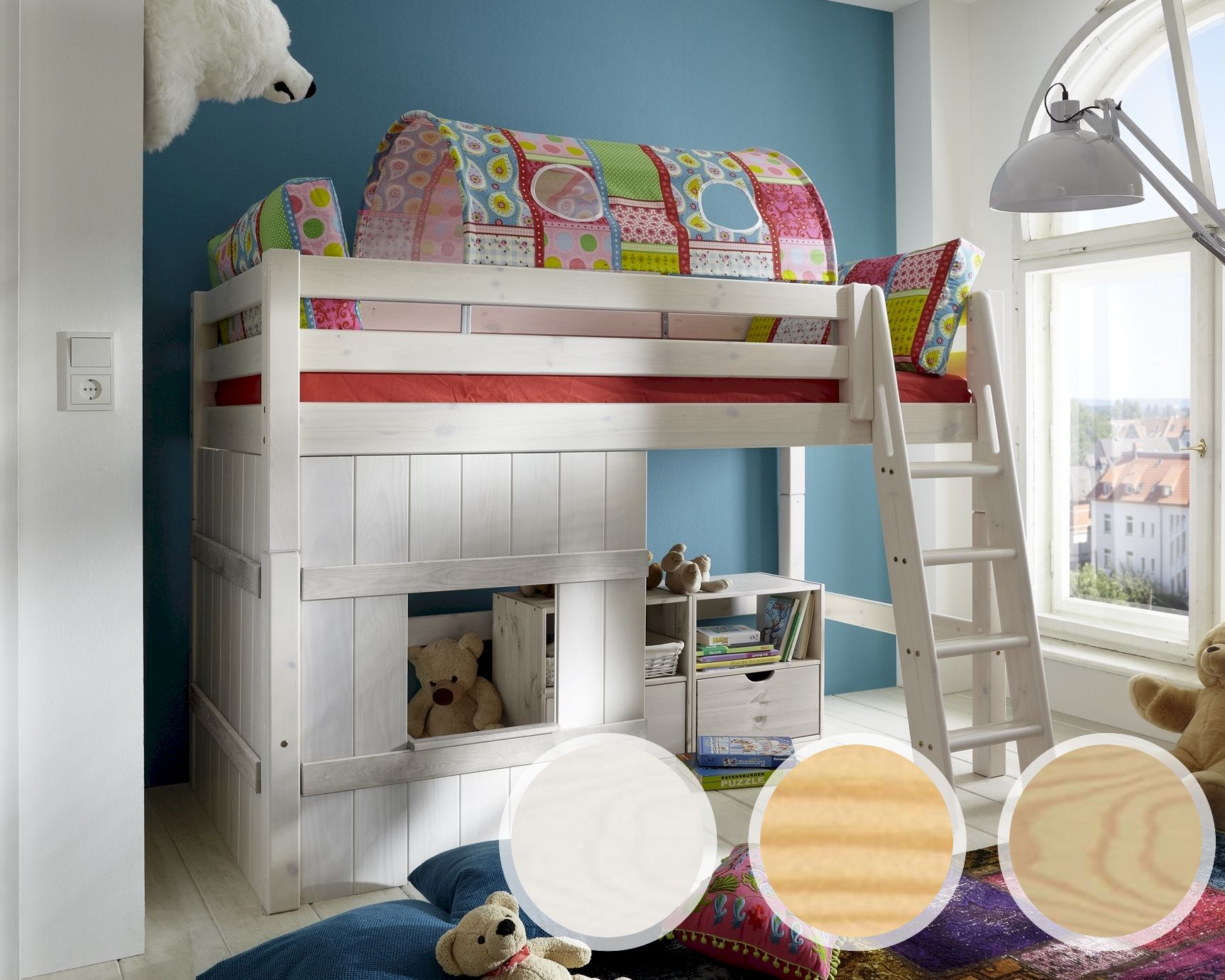 INFANSKIDS Hochbett mit Leiter Kiefer weiss / 117 cm