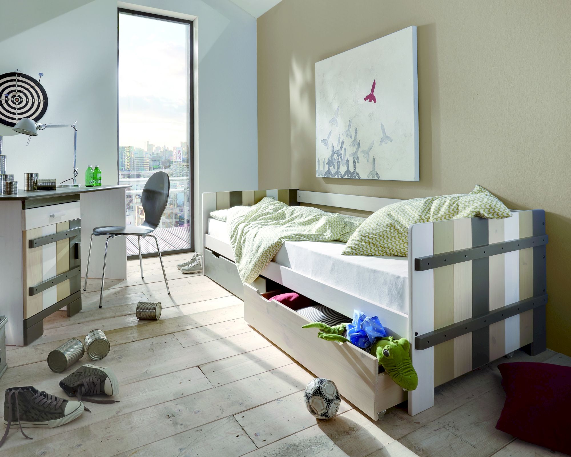 INFANSKIDS »Merlin« Kinderzimmer Funktionsbett 90x200 cm, inkl. Lattenrost, 2 Rollschubfächer