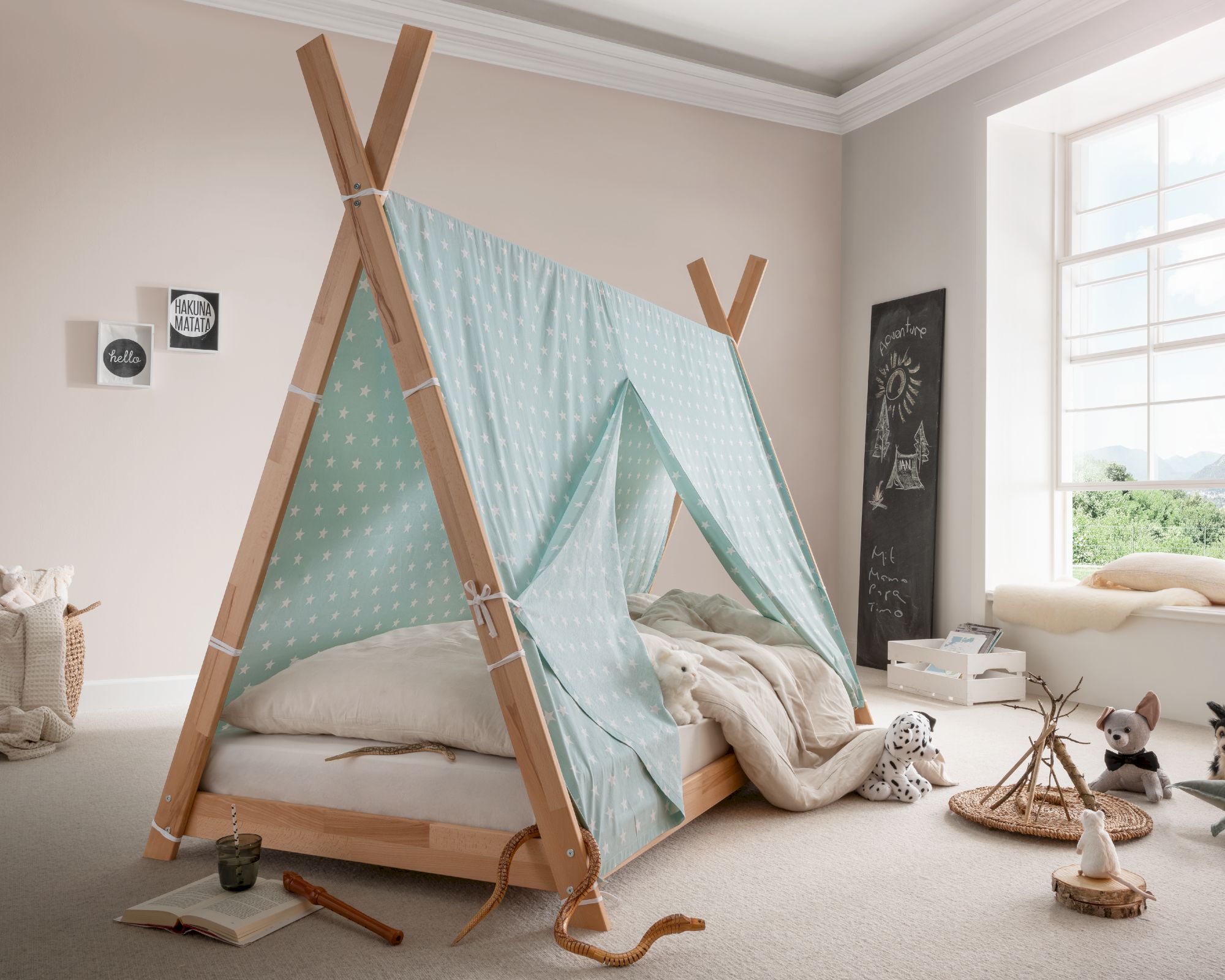 INFANSKIDS »Pinocchio« Tipi-Bett Buche Buche natur / Stoffdach Rosa / ohne Rost