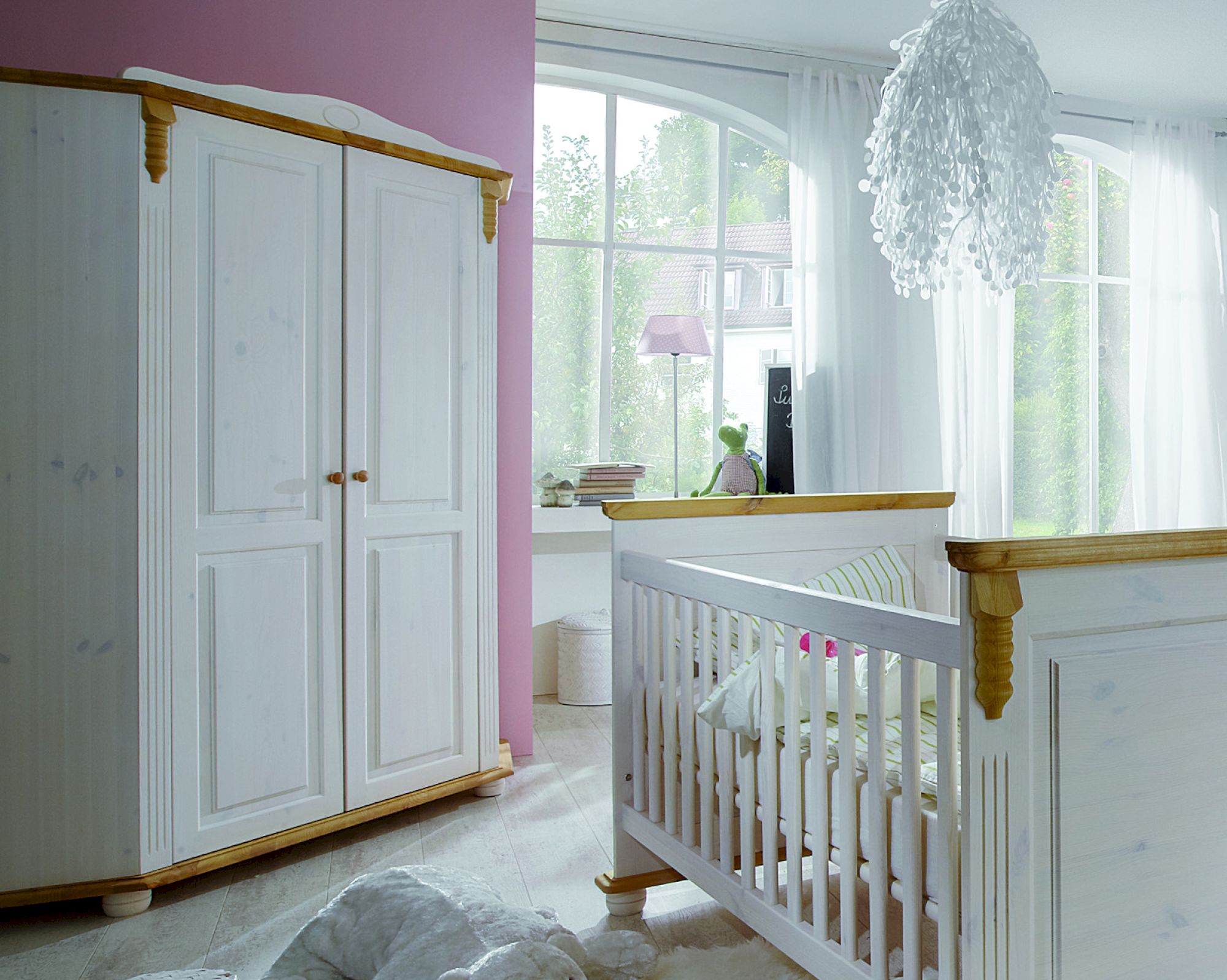 INFANSKIDS »Romantik« Babyzimmer Eck-Kleiderschrank weiss gewachst/gelaugt