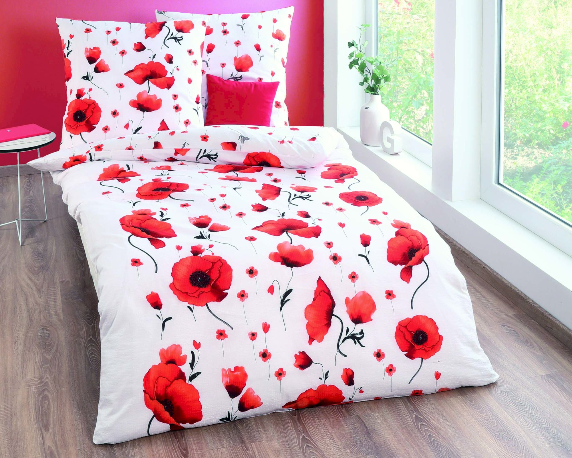 Kaeppel Baumwoll-Seersucker Bettwäsche »Scarlett Poppies« 080/402 155x220 cm / 80x80 cm