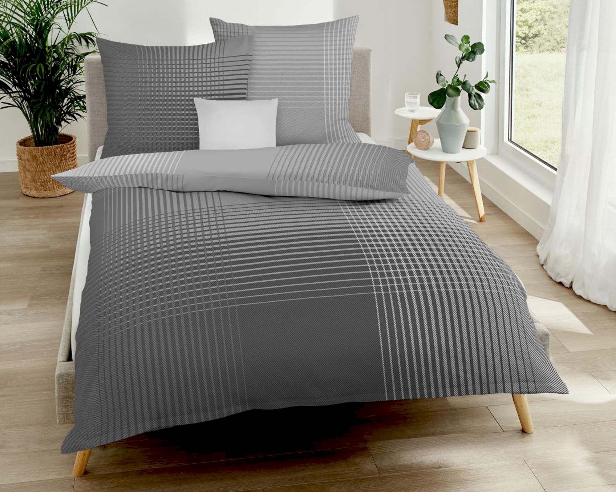 Kaeppel Mako-Satin Bettwäsche »Mapping« 257/79 zinn 135x200 cm / 80x80 cm