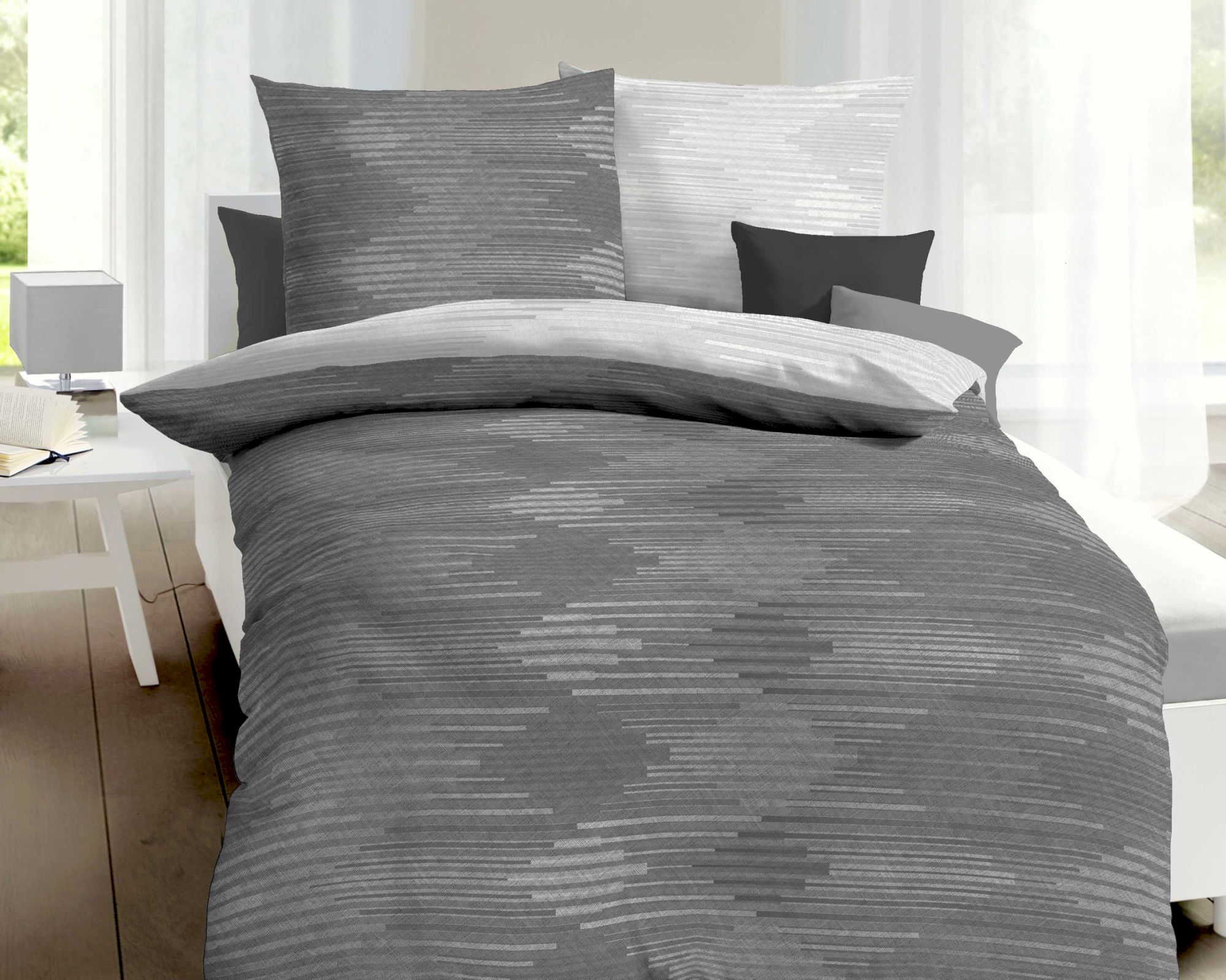 Kaeppel Mako-Satin Bettwäsche »Mapping« 328/79 zinn 155x220 cm / 80x80 cm