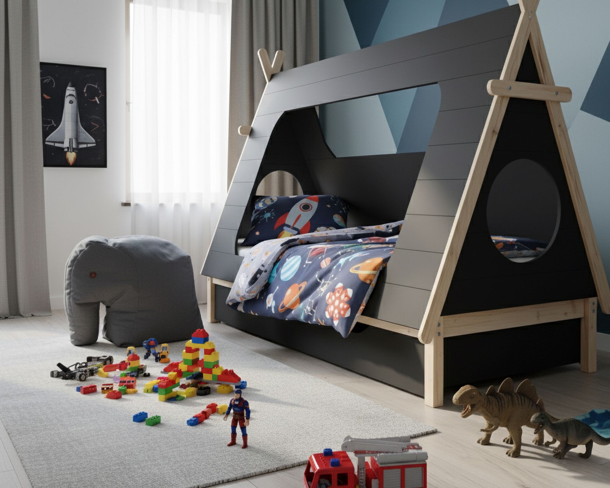 KidsLove »Yakari« Tipizelt-Kinderbett anthrazit mit Bettkasten