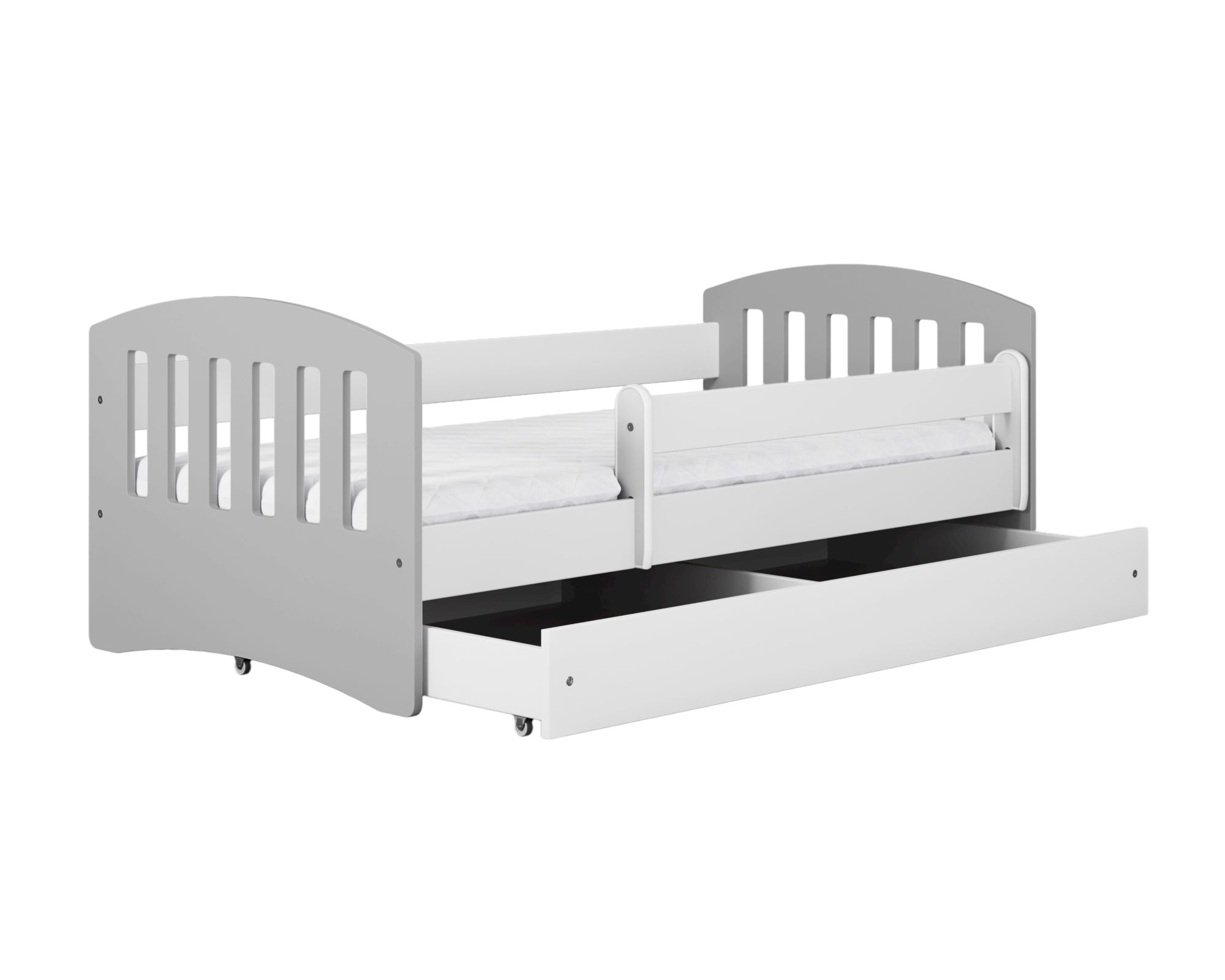KocotKids »Classic« Bett in weiß/grau 140x80 cm / mit Bettschublade und Matratze