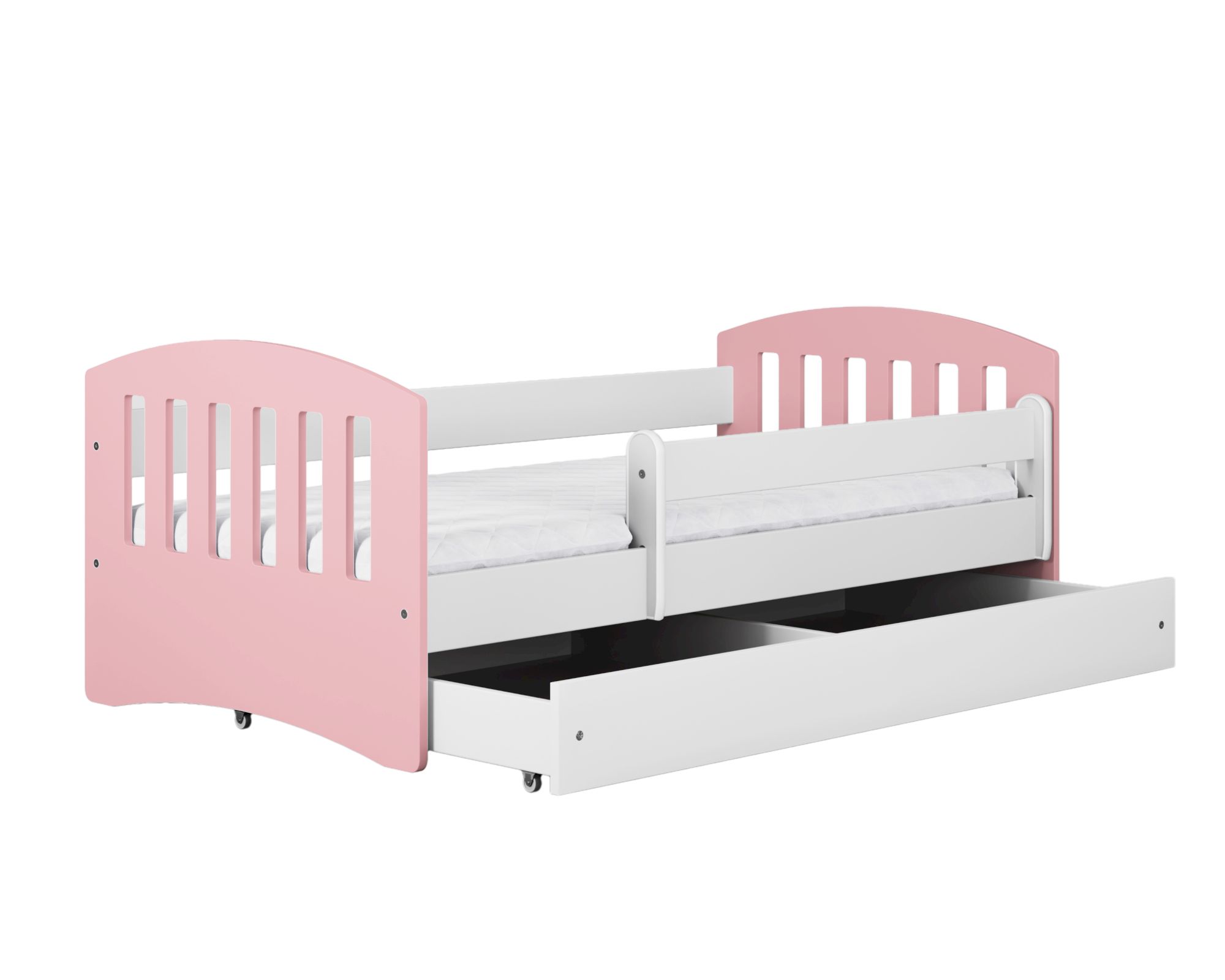 KocotKids »Classic« Bett in weiß/rosa 180x80 cm / mit Bettschublade und Matratze