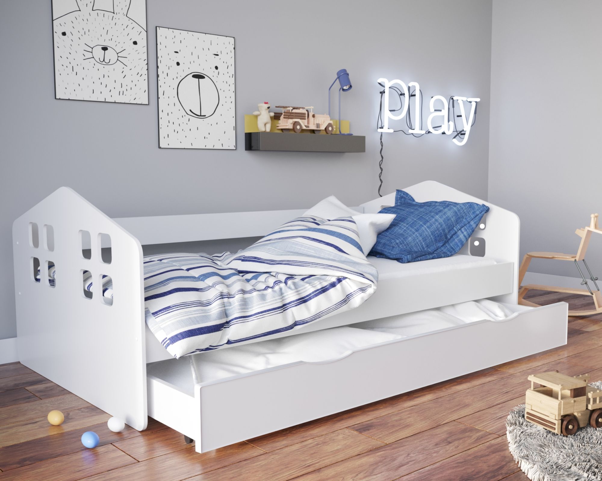 KocotKids »Kacper« Kinderbett weiß mit Bettschublade 80x180 cm / ohne Matratze