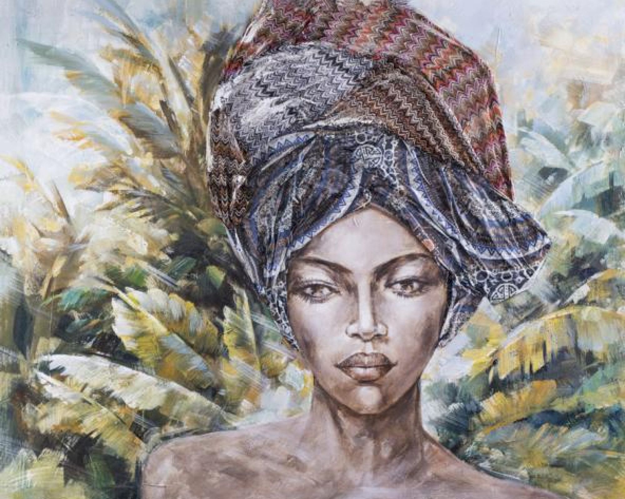 La Casa »African Lady mit Kopftuch« Ölbild handbemalt 120x150 cm auf Leinwand