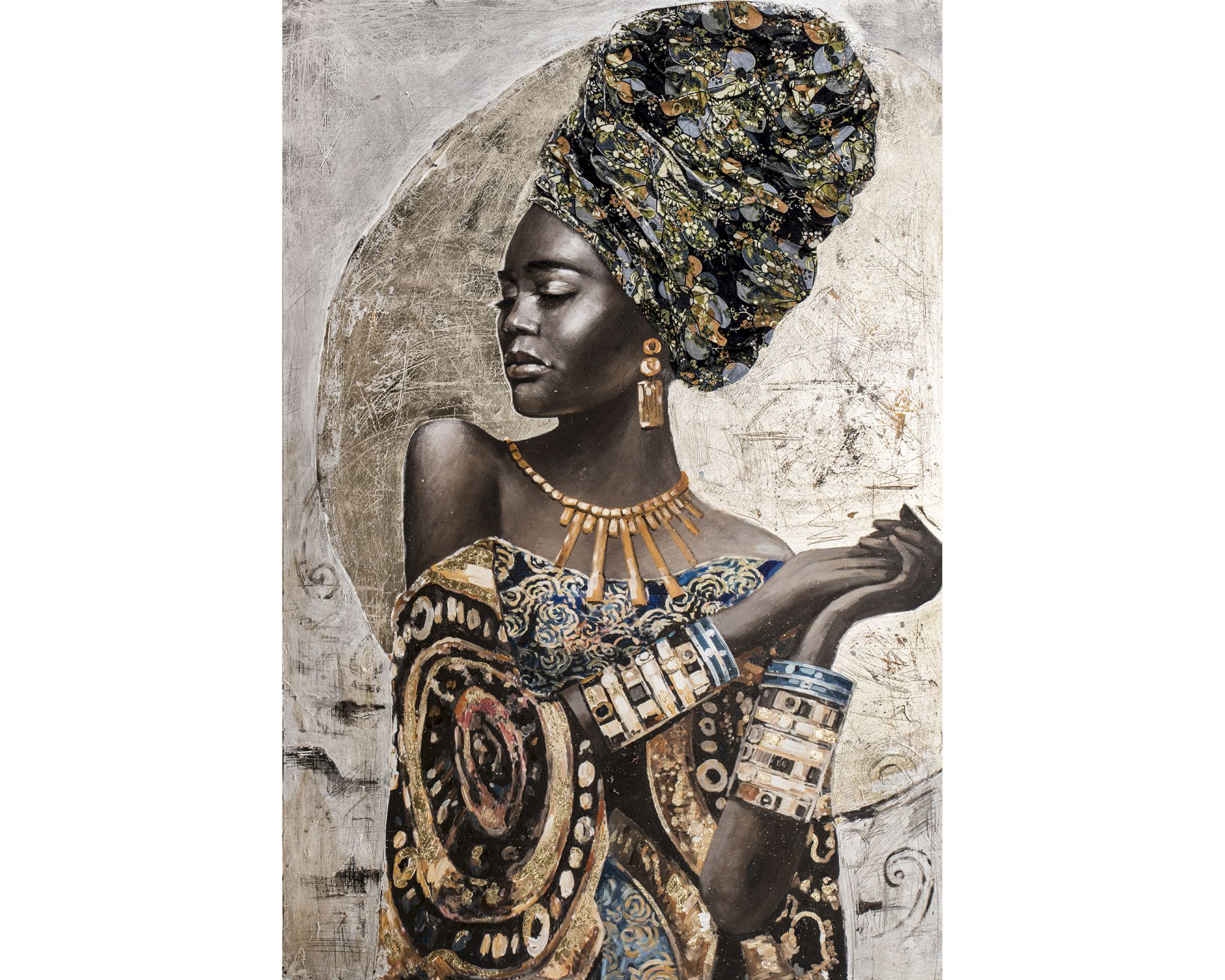 La Casa »African Lady mit goldenem Schmuck« Ölbild handbemalt 100x150 cm auf Leinwand
