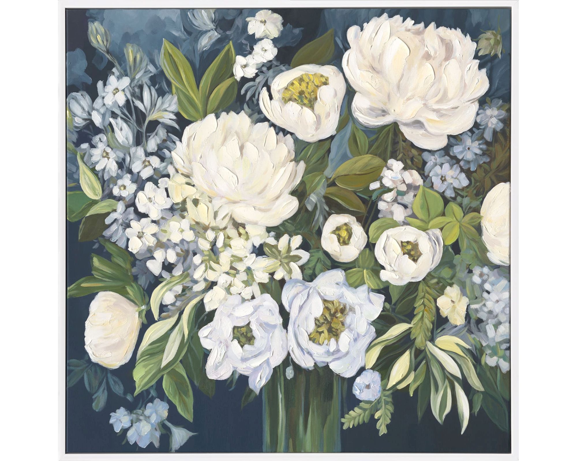 La Casa »Blumenstrauß blau weiß« Ölbild handbemalt 100x100 cm auf Leinwand