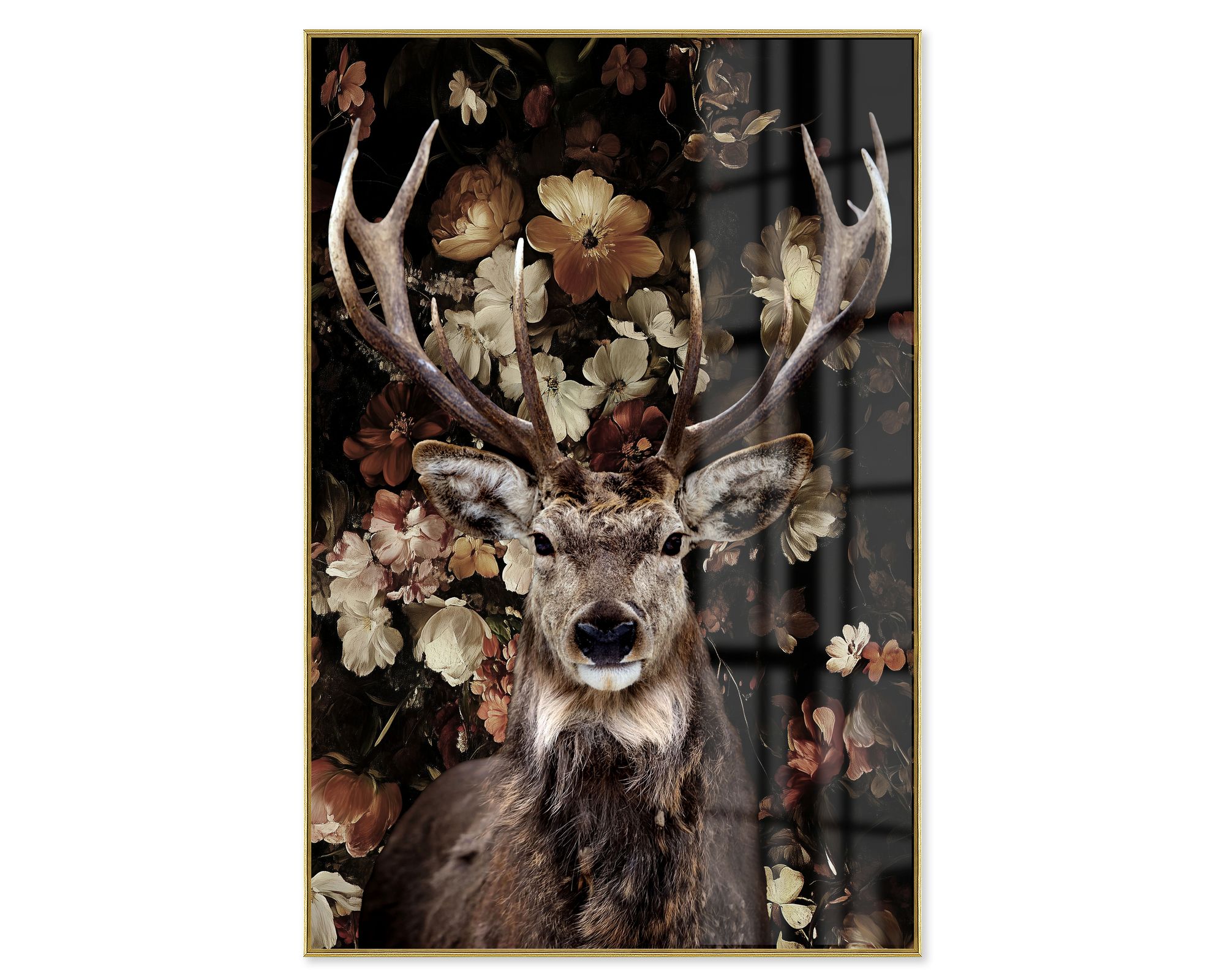 La Casa »Deer in a shower of flowers« Glasbild 80x120 cm gerahmt