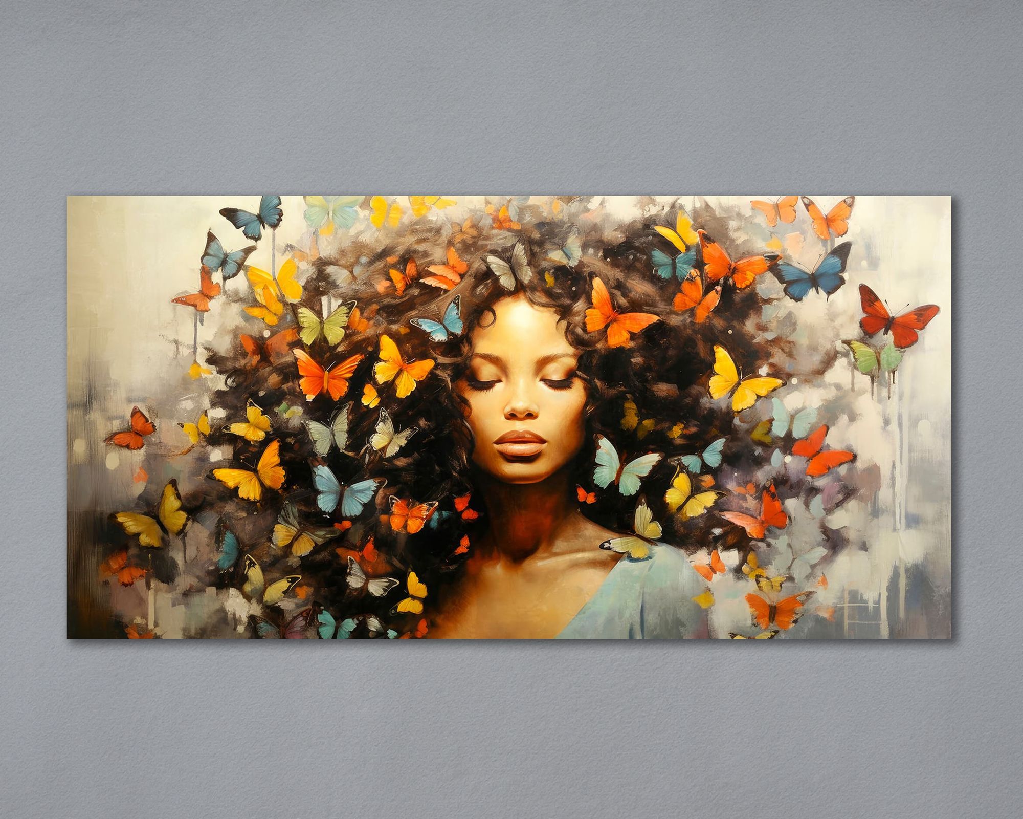 La Casa »Frau mit lockigen Schmetterling-Haaren« Ölbild handbemalt 140x70 cm auf Leinwand