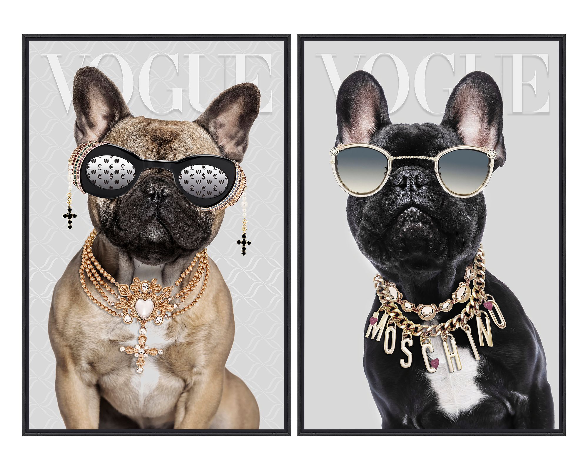 designline La Casa »Glamorous dogs« Glasbilder 40x60 cm 2er-Set gerahmt