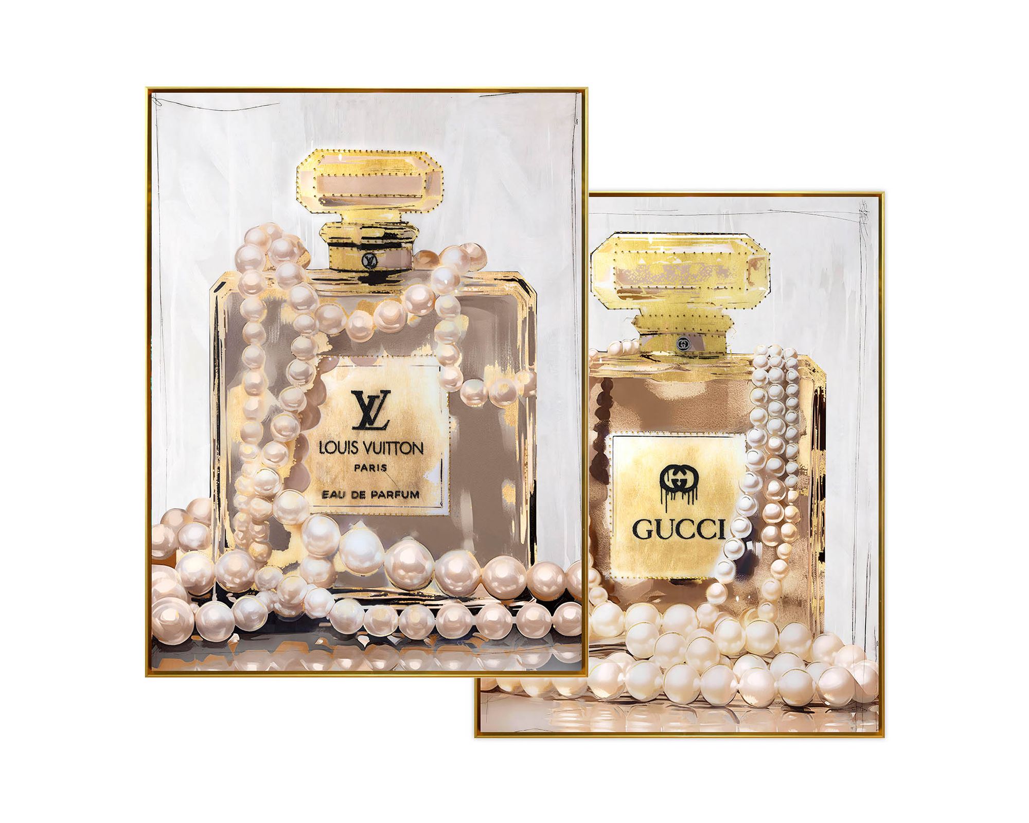 La Casa »Golden Flacons with Perls« Wandbild 2er-Set je 24x32 cm