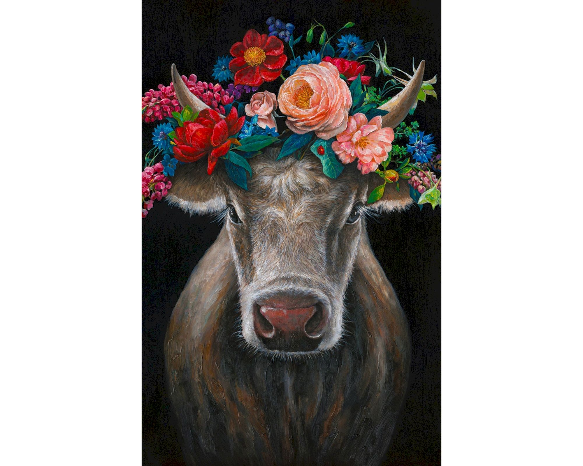 La Casa »Kuh mit Blumenschmuck« Ölbild handbemalt 90x140 cm auf Leinwand