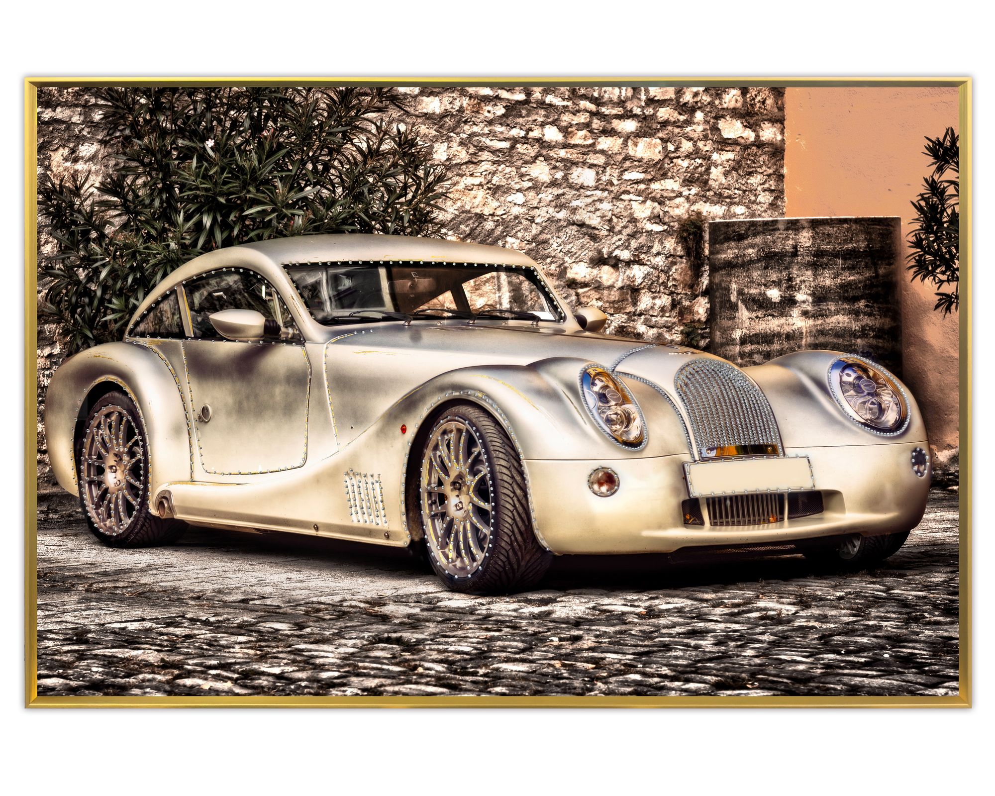 La Casa »Limousine« Wandbild mit Strassapplikationen 120x80 cm Rahmen gold