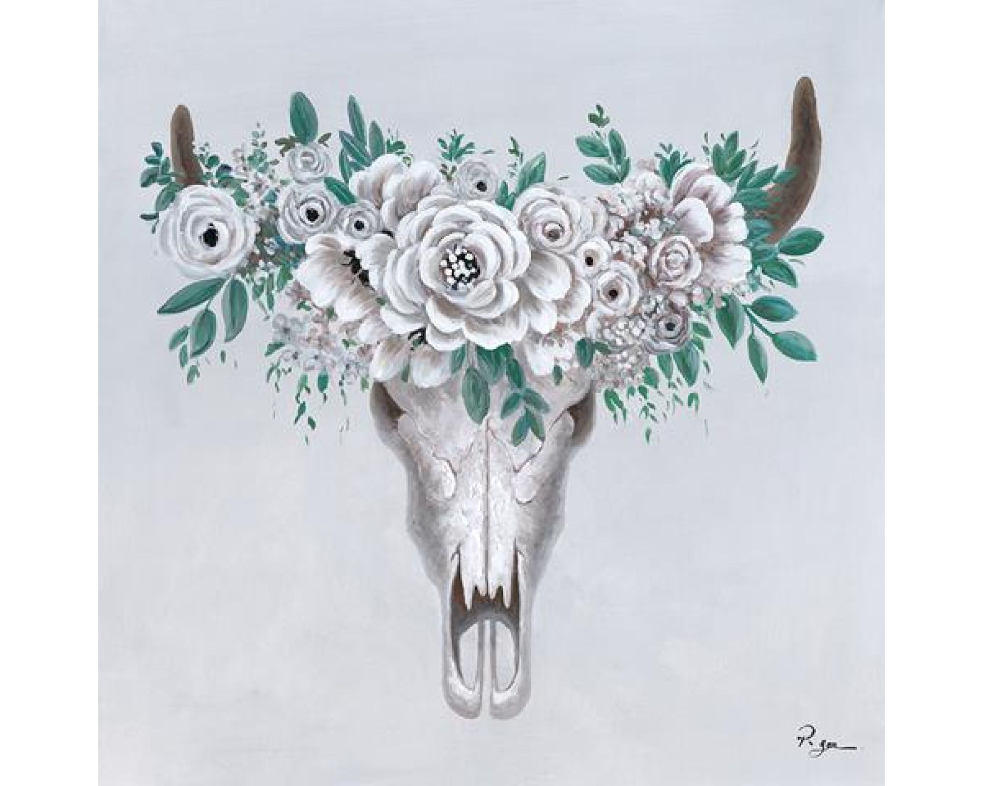 La Casa »Schädel mit Blumenschmuck II« Ölbild handbemalt 100x100 cm auf Leinwand