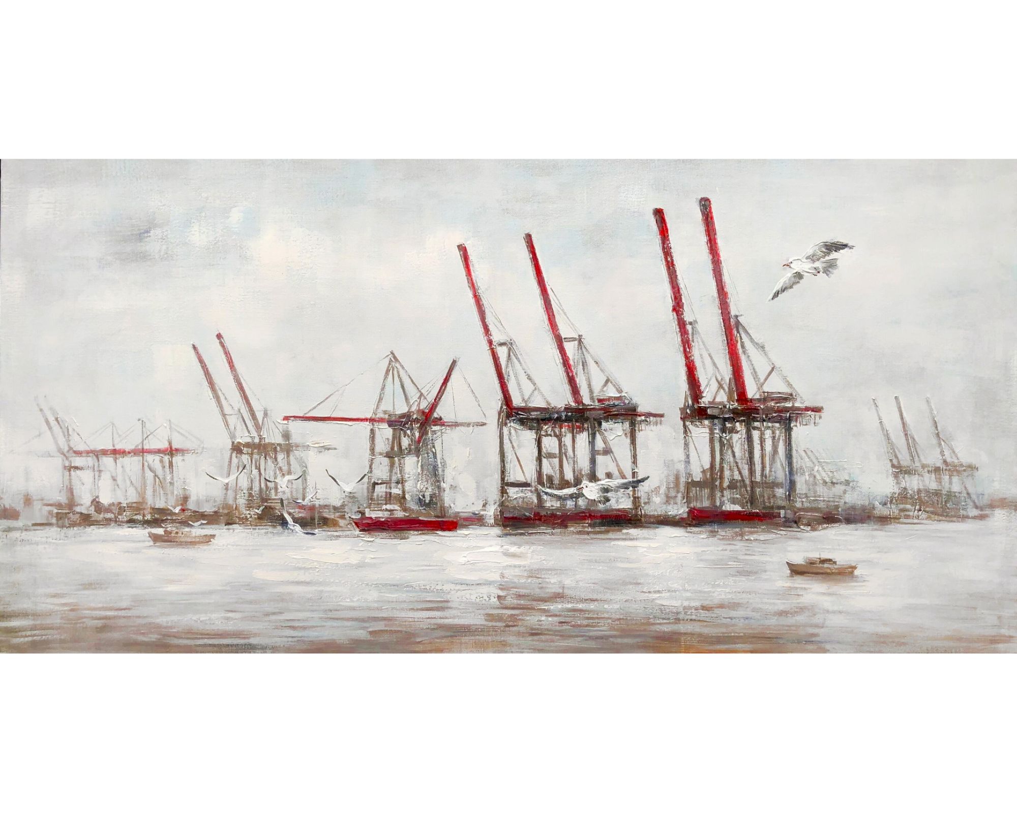 La Casa »Skyline Hamburg-Containerkräne« Ölbild handbemalt 140x70 cm auf Leinwand