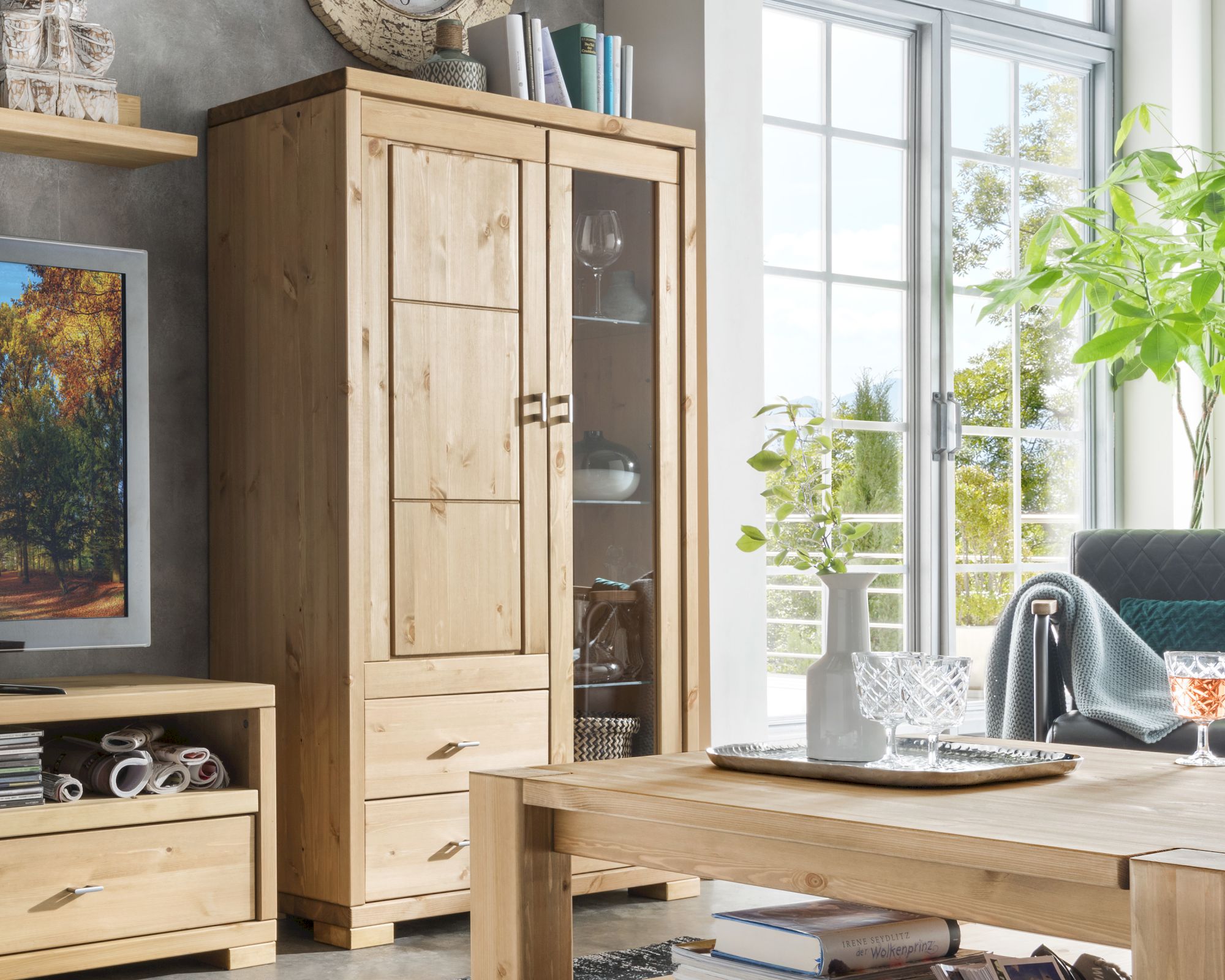 MassivHolz »Vita« Highboard-Vitrine natur