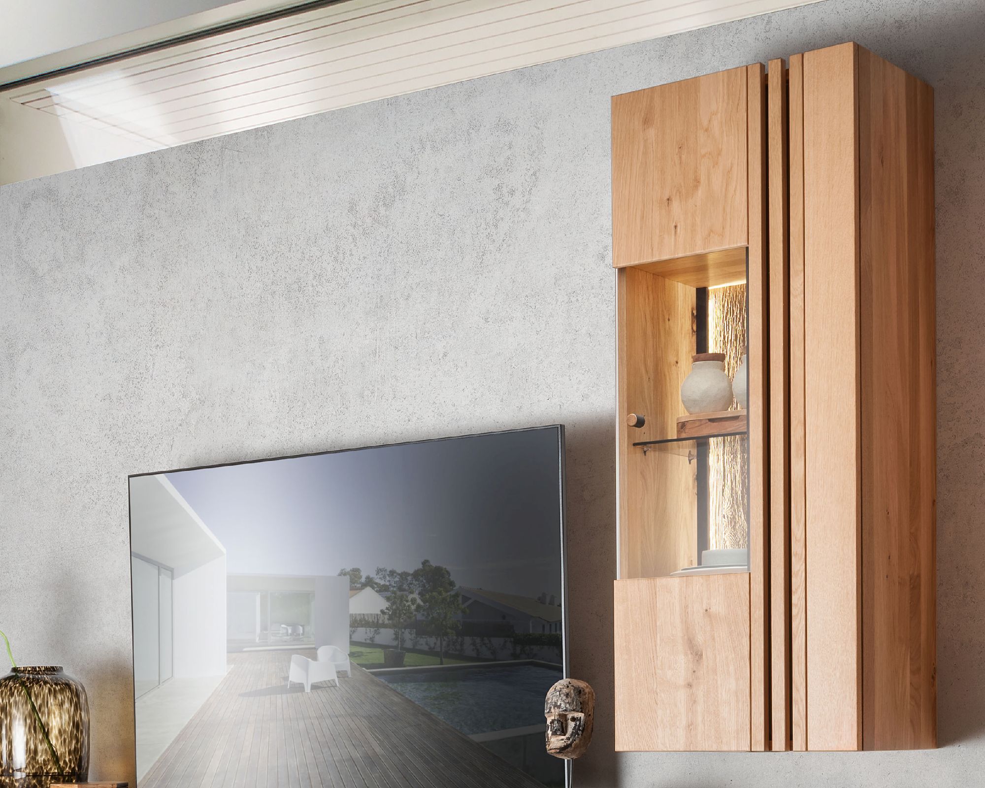 Massivholz »Ascona« Hängevitrine II 45x120x33 cm / Anschlag links / Rückwand Standard / ohne Beleuchtung