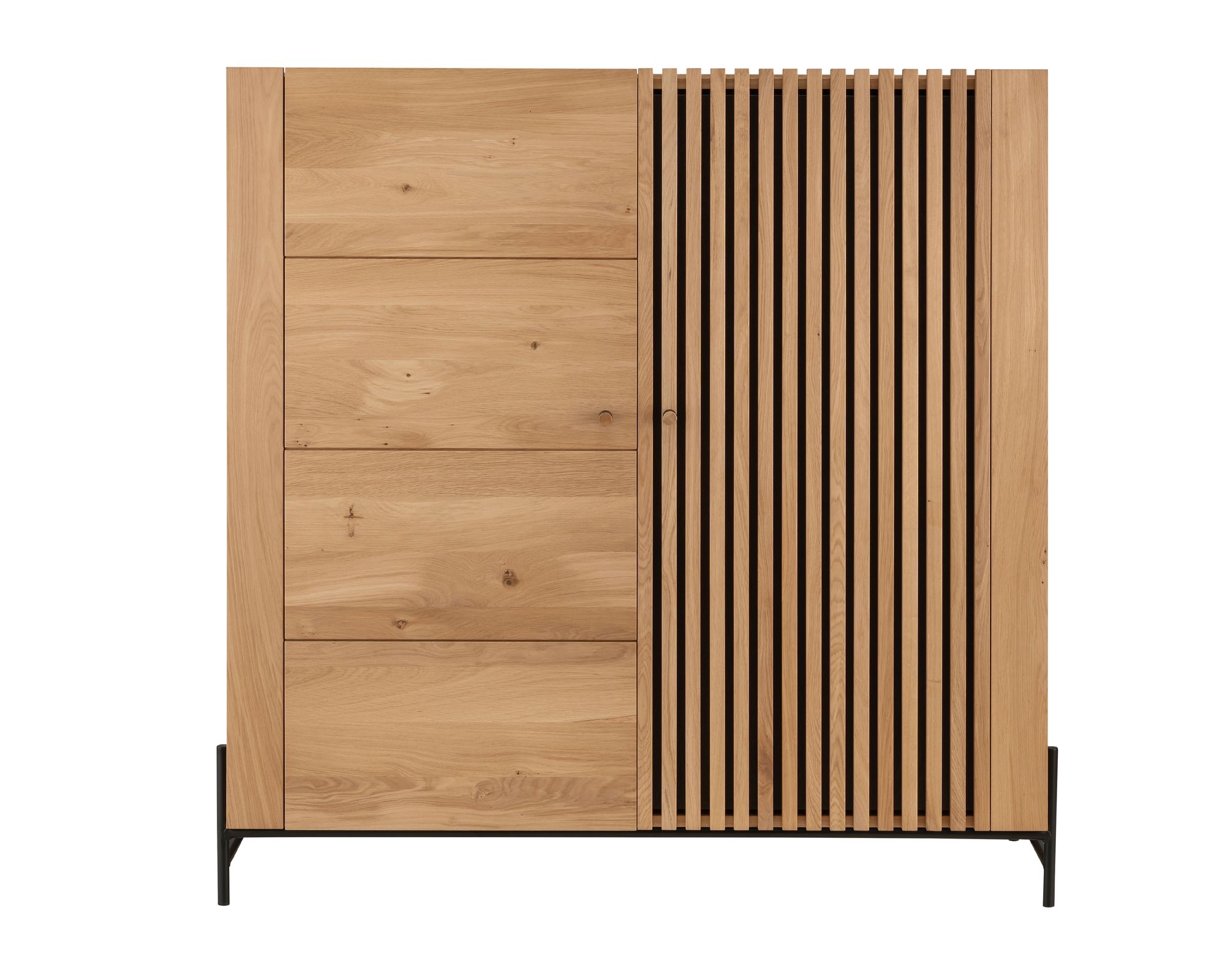 Massivholz »Ascona« Highboard II 140x140x45 cm / mit Inlay Anthrazitglas