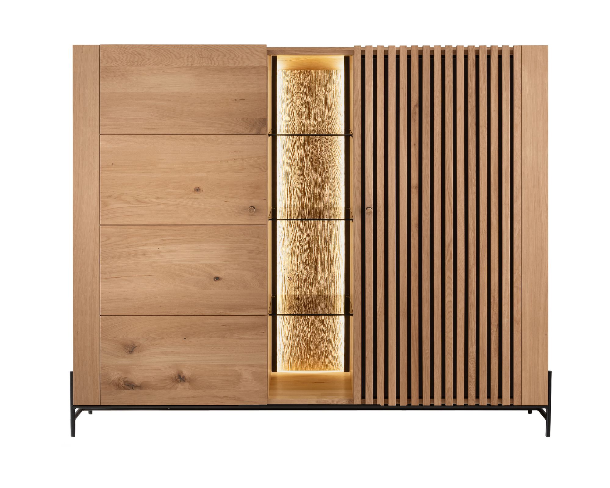 Massivholz »Ascona« Highboard IV 170x140x45 cm / Rückwand sandgestrahlt / mit Inlay Anthrazitglas / ohne Beleuchtung