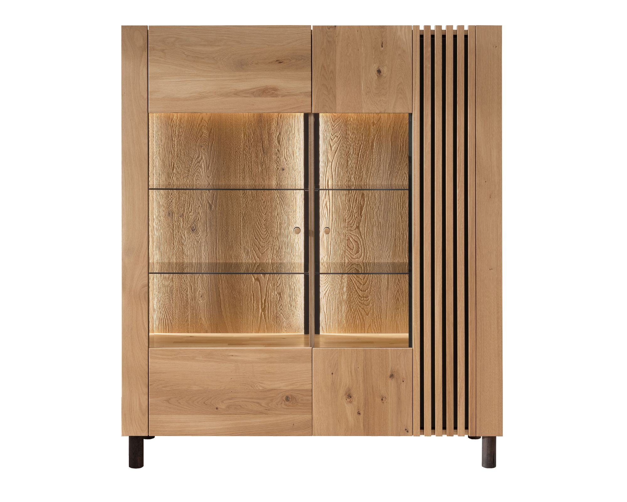 Massivholz »Ascona« Highboard V 140x160x45 cm / Rückwand sandgestrahlt / mit Inlay Anthrazitglas / mit Beleuchtung
