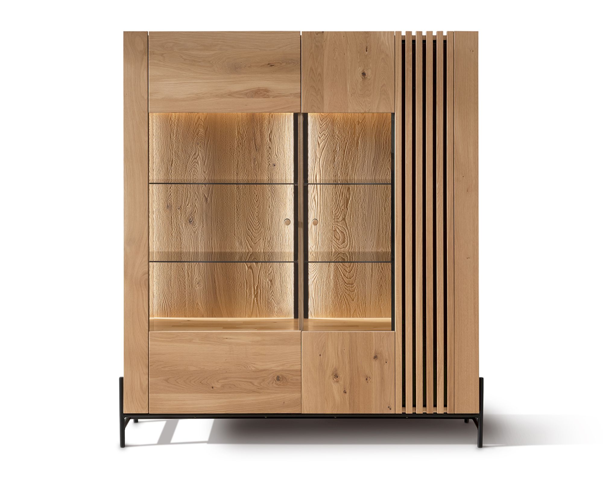 Massivholz »Ascona« Highboard Metallfüße / mit Beleuchtung