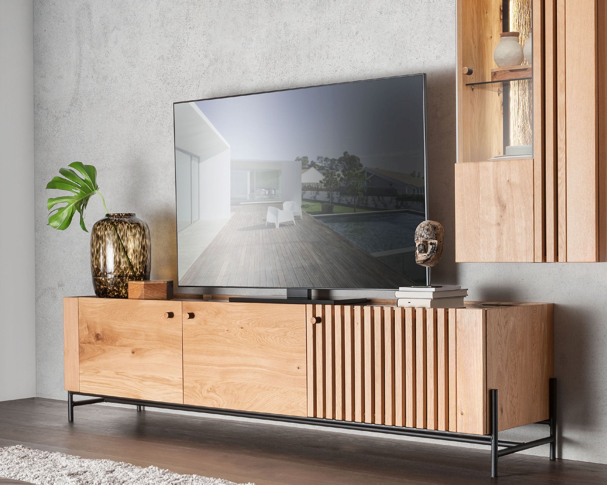 Massivholz »Ascona« Lowboard IV 200x51x45 cm / mit Inlay Anthrazitglas