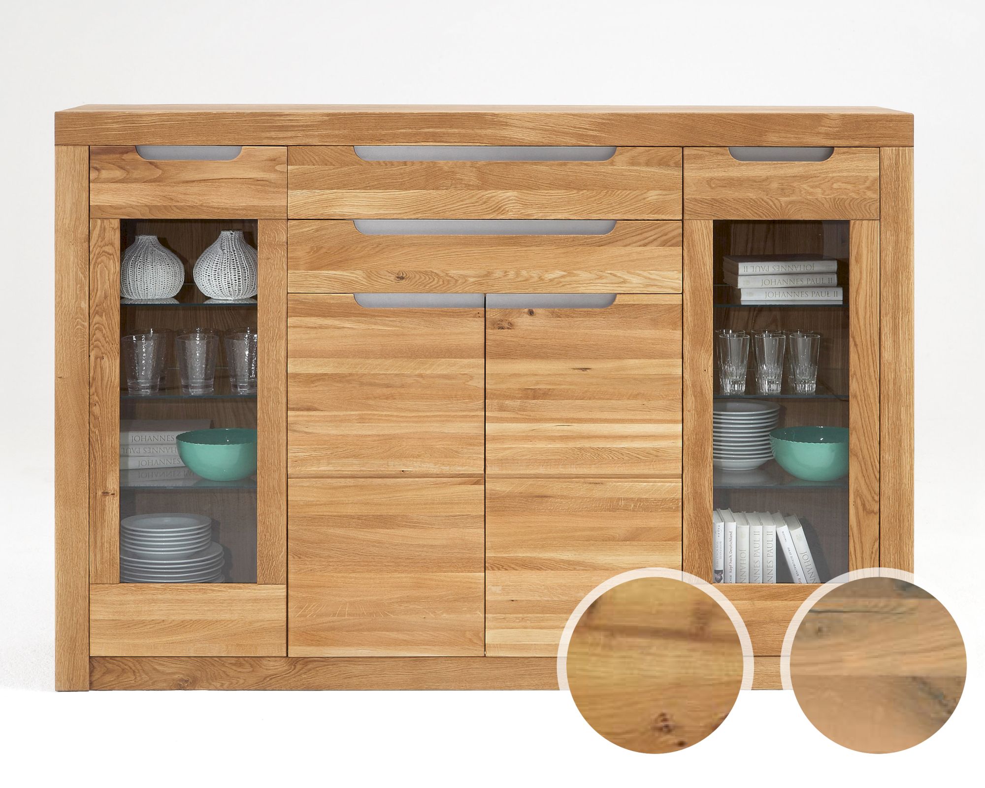 Massivholz »Basel« Highboard Wildeiche bianco