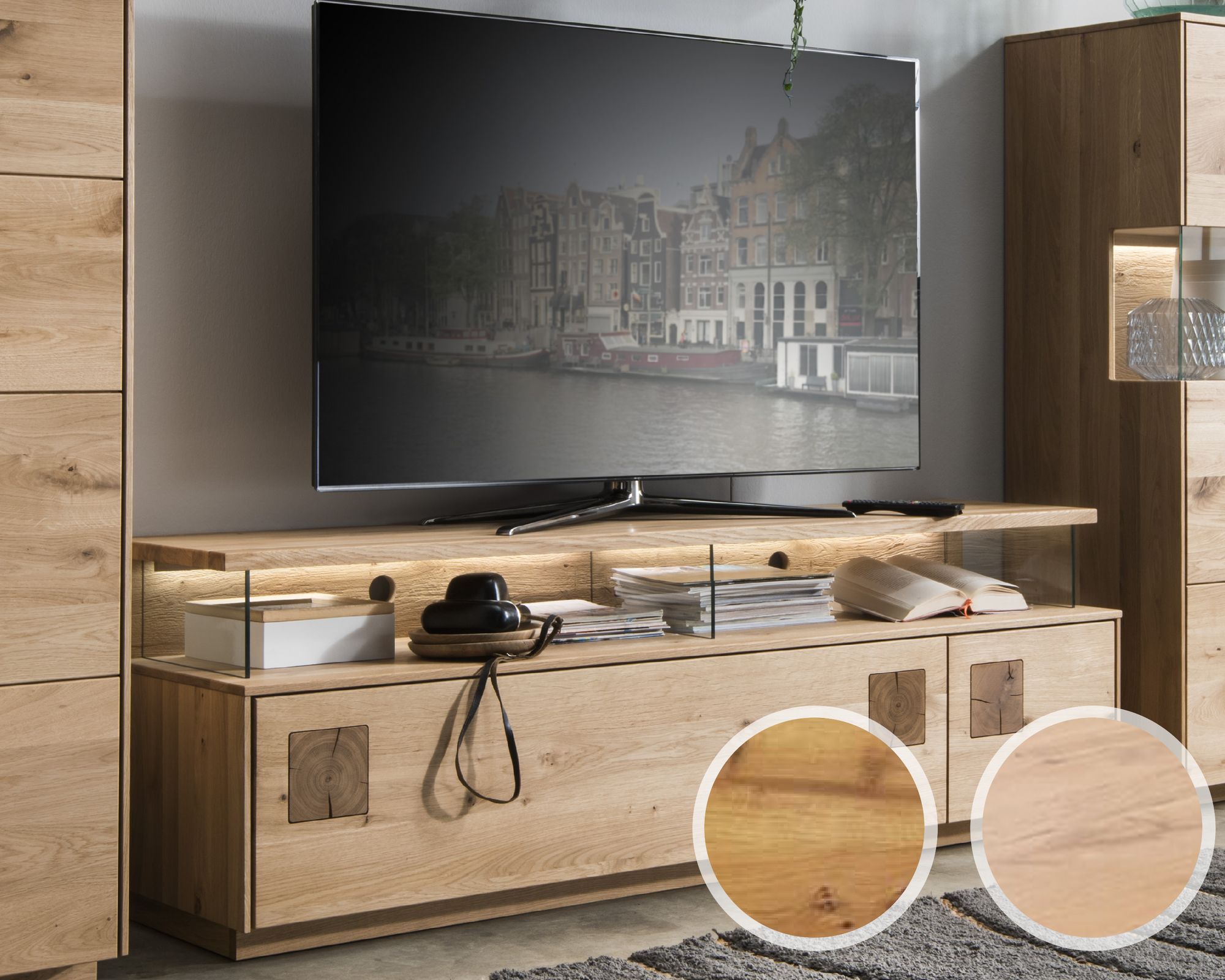 Massivholz »Davos« TV-Board groß Wildeiche bianco geölt / ohne Beleuchtung