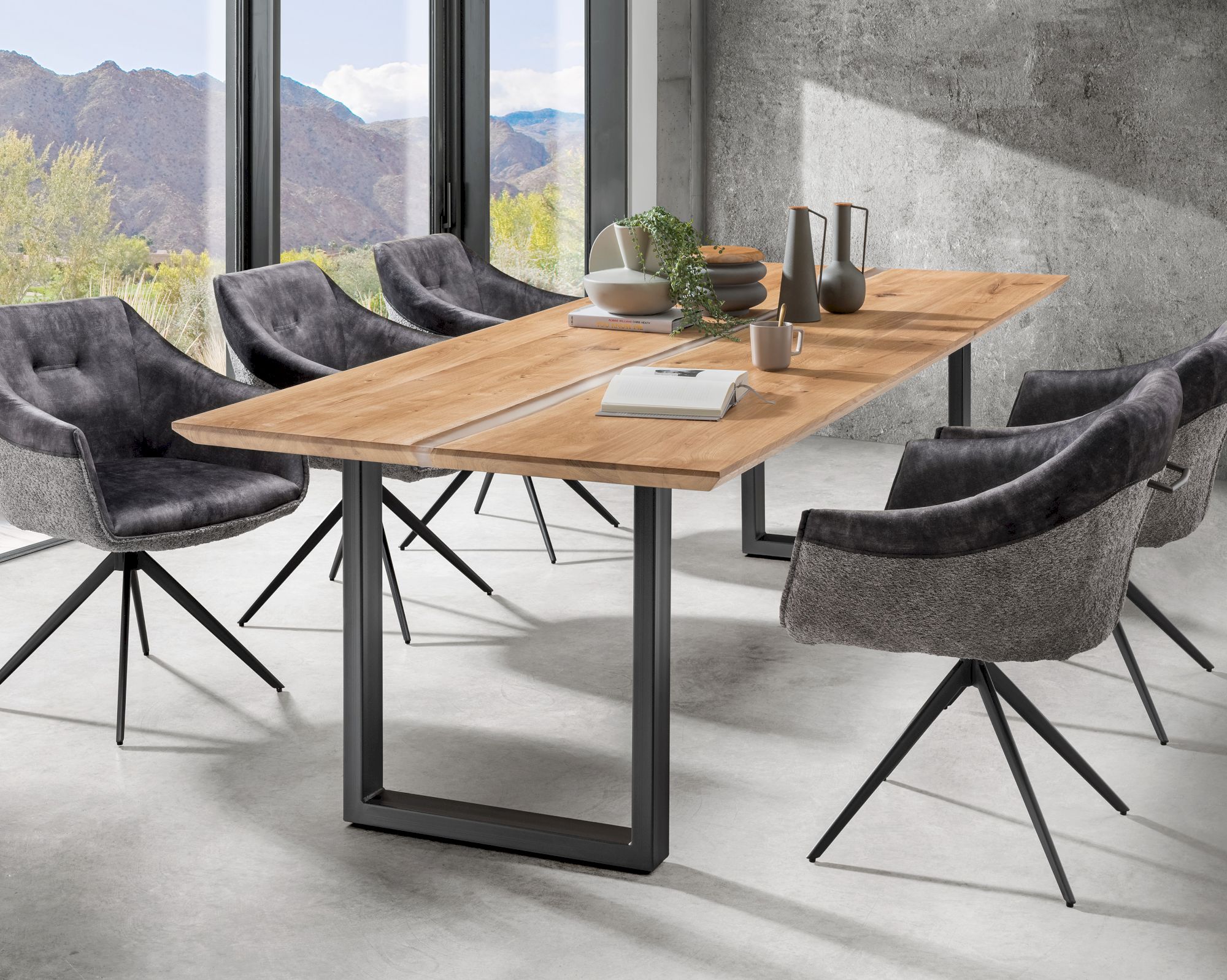 Massivholz »Epoxid« Tabula Rasa Esstisch Schweizer Kante 200x100 cm / Epoxid-Harz Transparent