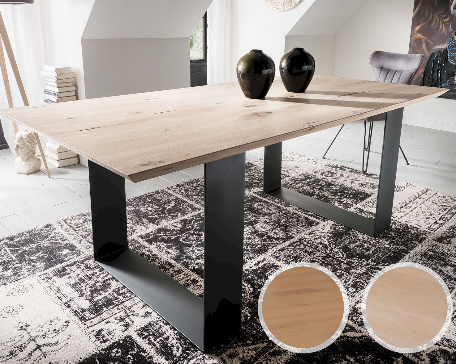 Massivholz »Genf« Tabula Rasa Esstisch 4 cm / voll massiv / Wildeiche natur / 180x90 cm