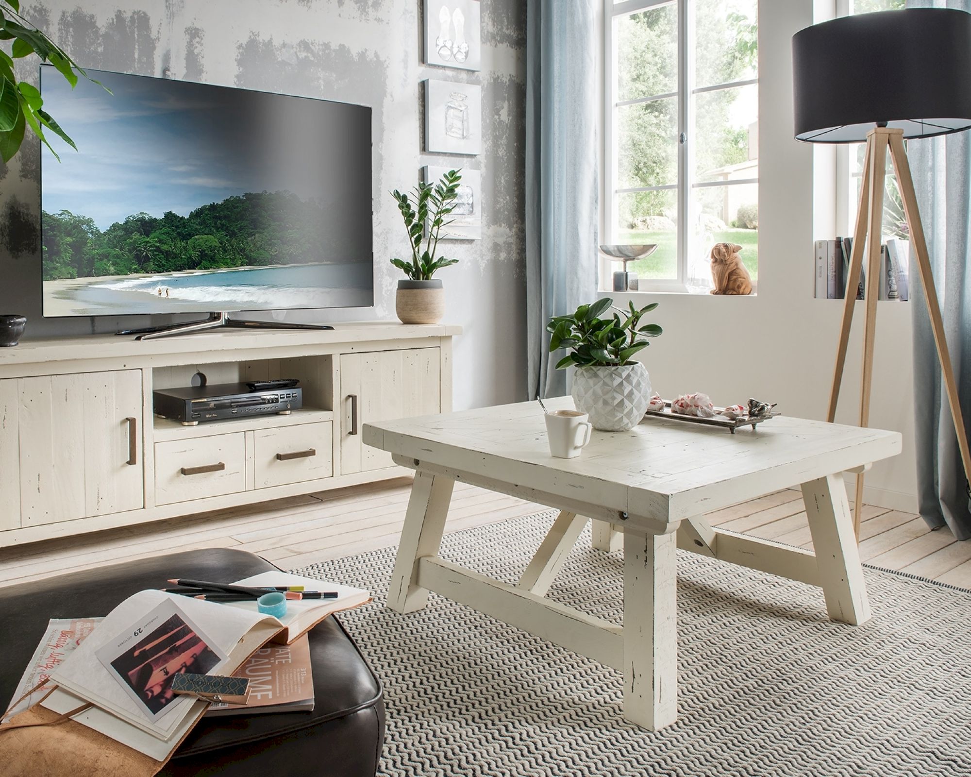 Massivholz »History Pine« Couchtisch A-Framed Pinienholz, white-wash-finish / B 120 x H 45 x T 80 cm
