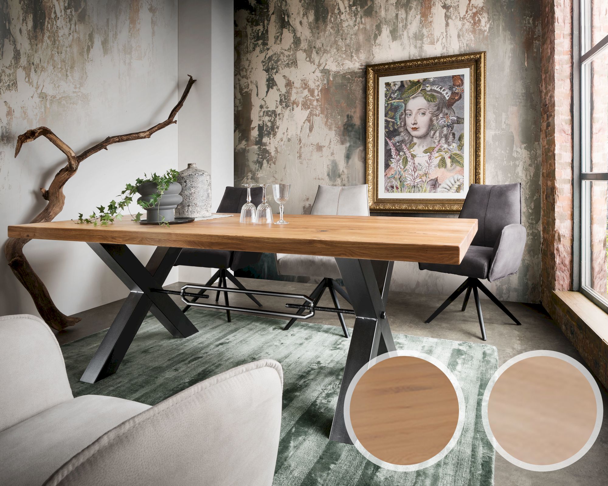 Massivholz »Illinois« Tabula Rasa Esstisch 4 cm / voll massiv / Wildeiche natur / 240x100 cm