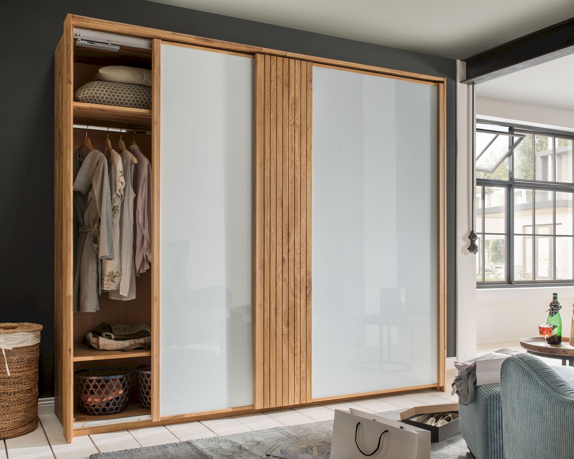 Möbel und Holzprodukte Massivholz »Jupiter« Schiebetüren Kleiderschrank III 300 cm / Wildeiche