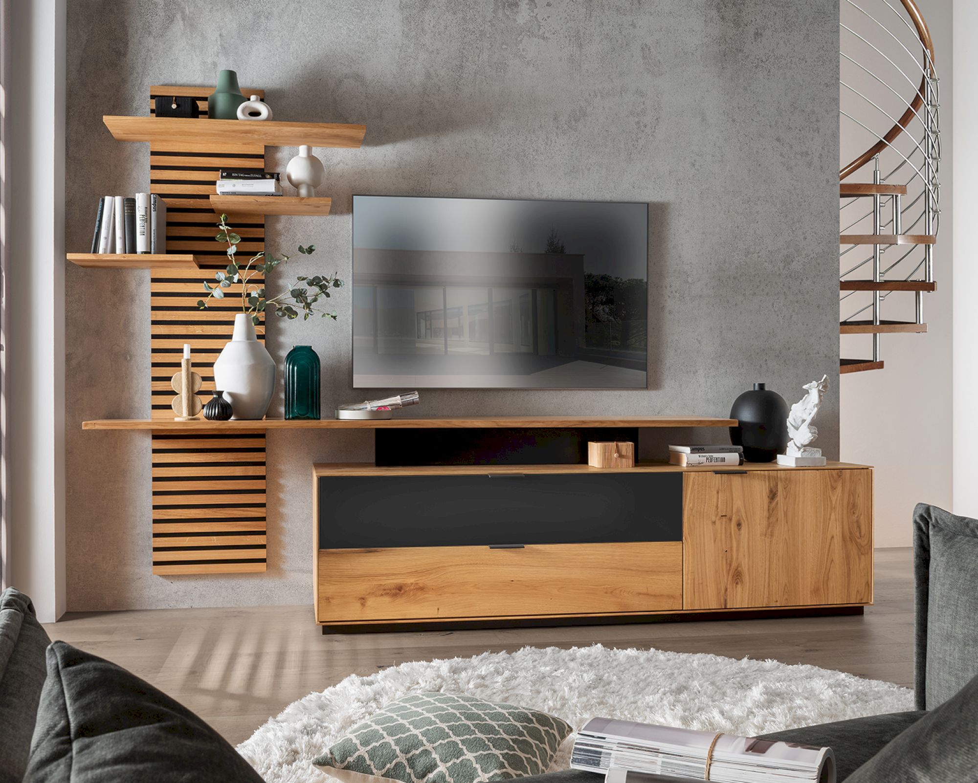 Massivholz »Lugano« Panel Wohnwand Panelelement 123