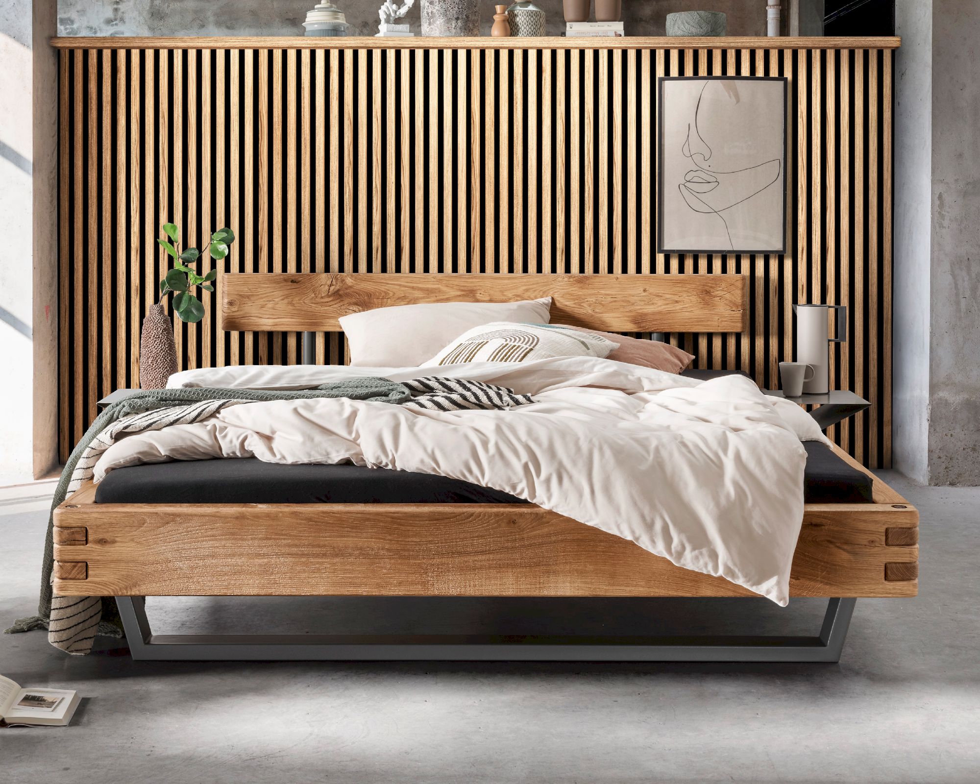 Massivholz »Montreal 1« Wildeiche Schwebebalkenbett 160x200 cm