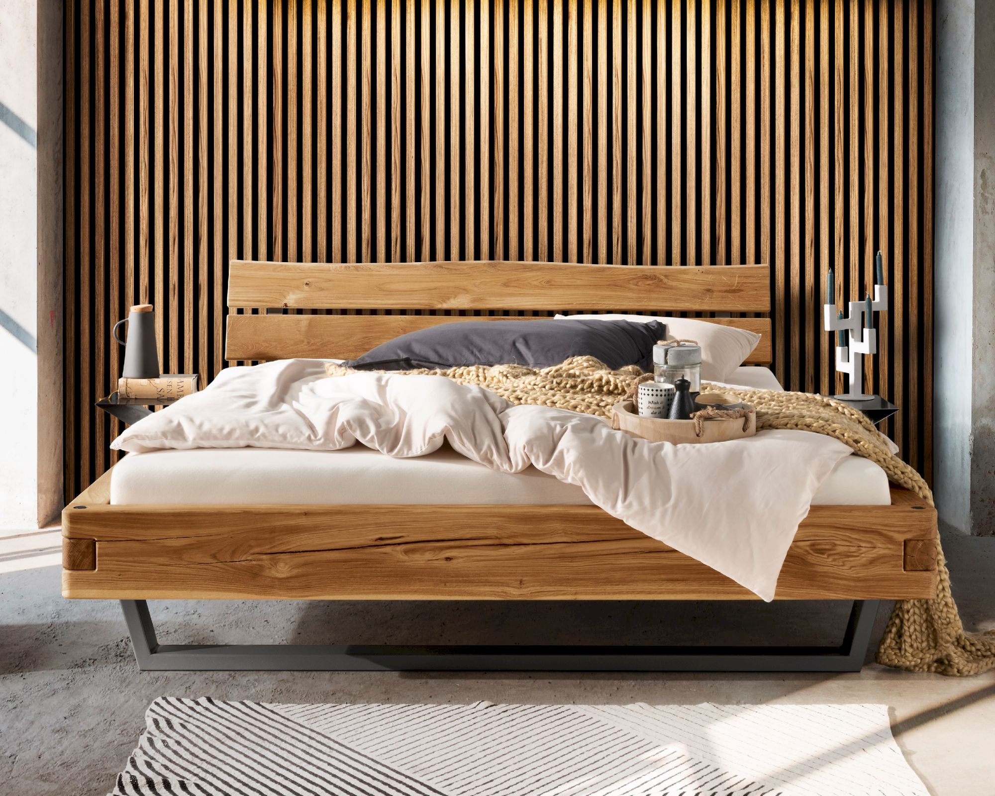 Massivholz »Montreal 4« Wildeiche Schwebebalkenbett 160x200 cm