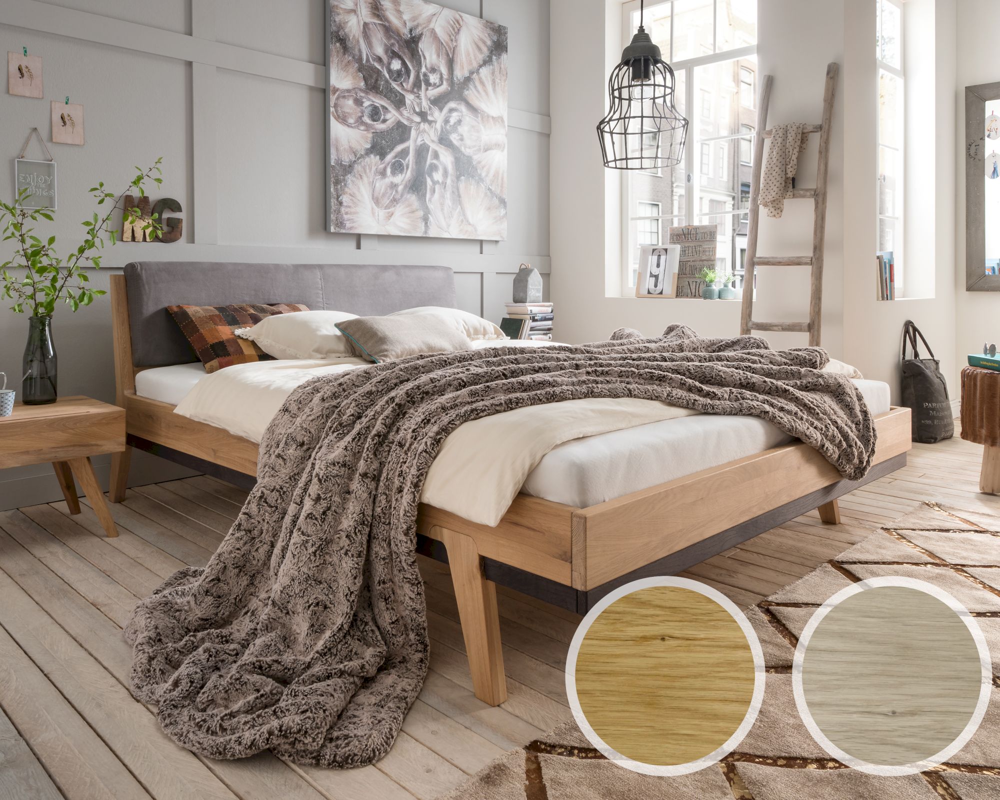 Massivholz »Sarafina« Bett Wildeiche massiv Bianco geölt / 180x200 cm