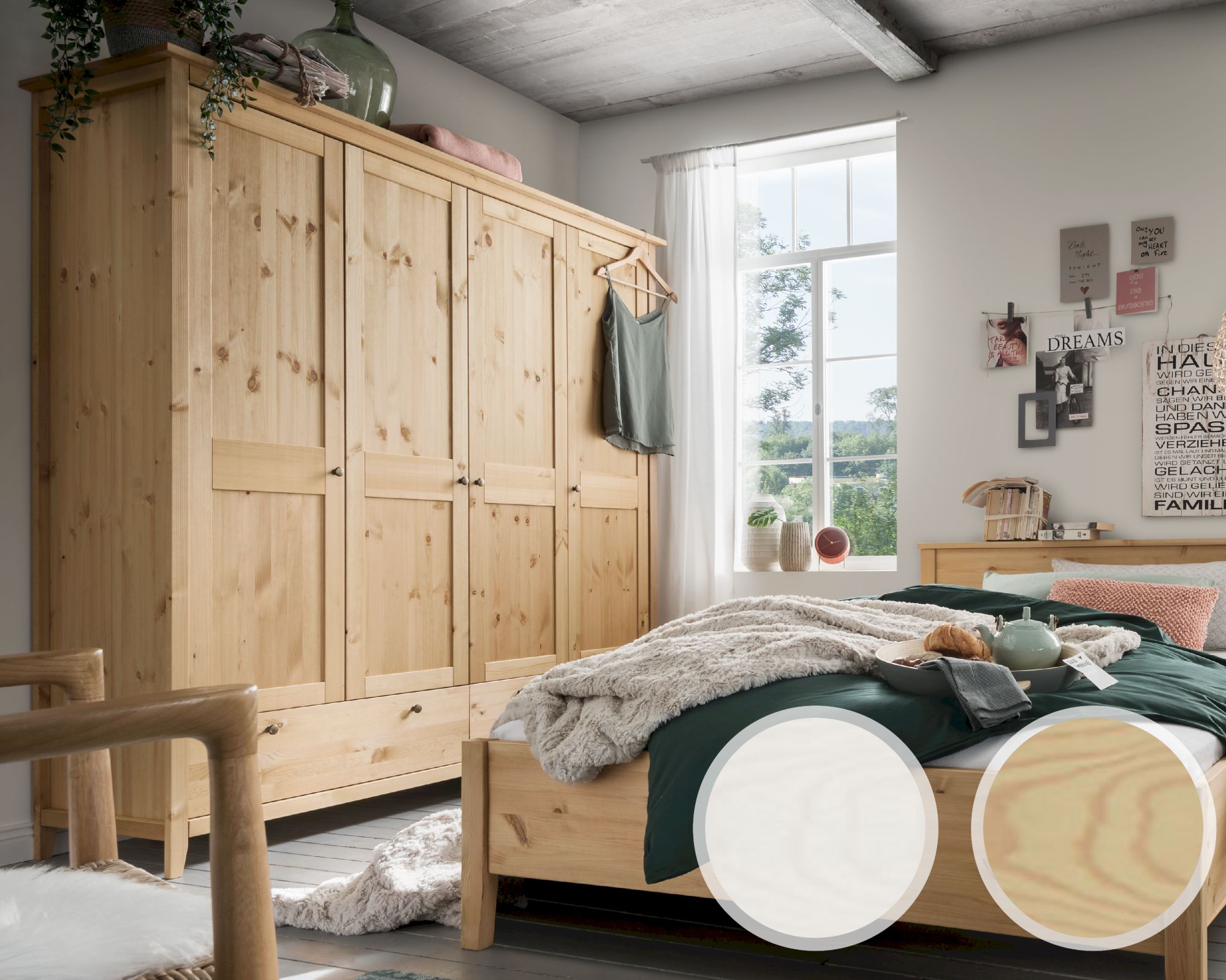 Massivholz »Solvita« Kleiderschrank 4-türig Kiefer weiß