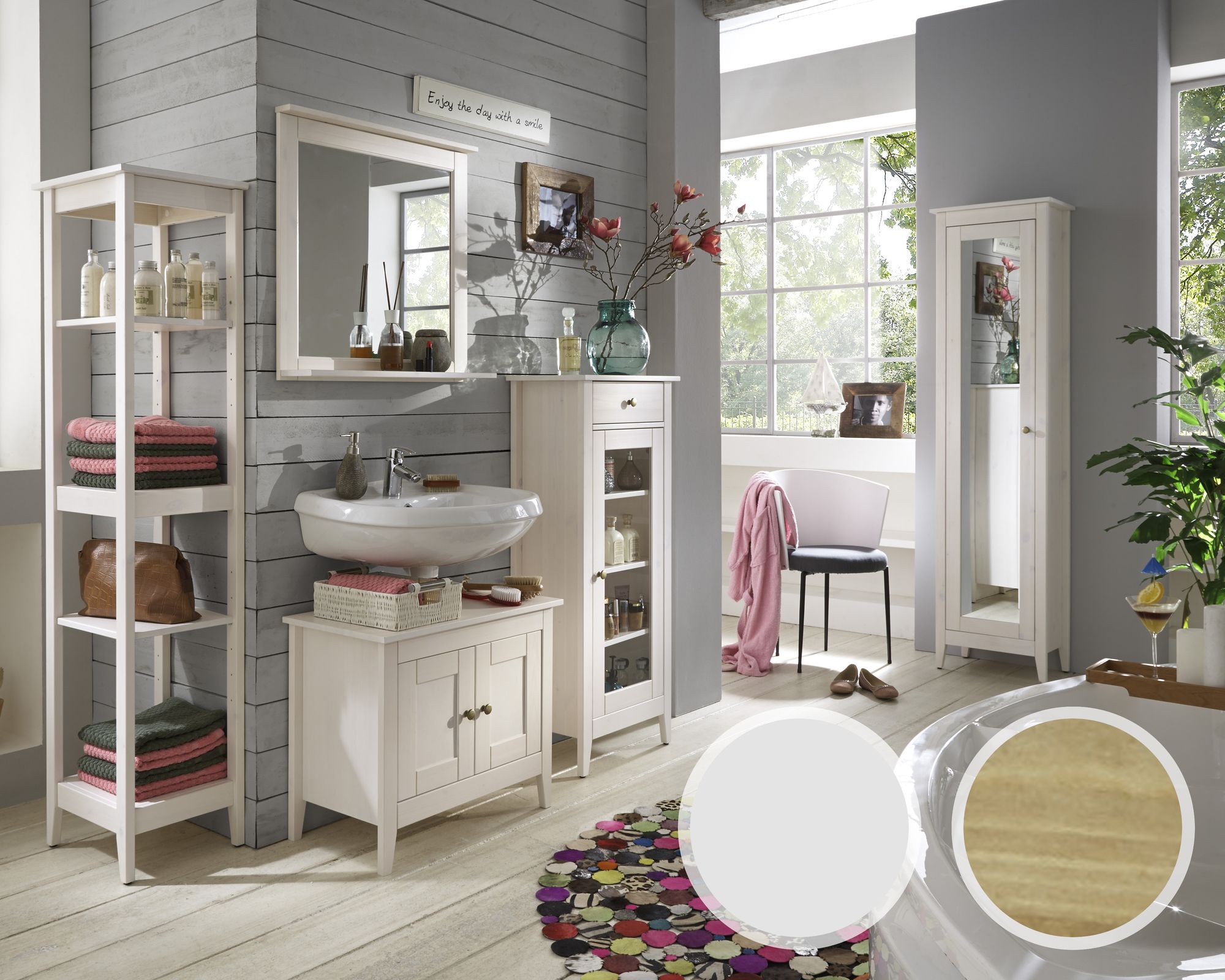 Massivholz »Splash« Badezimmer Hochschrank weiss lasiert