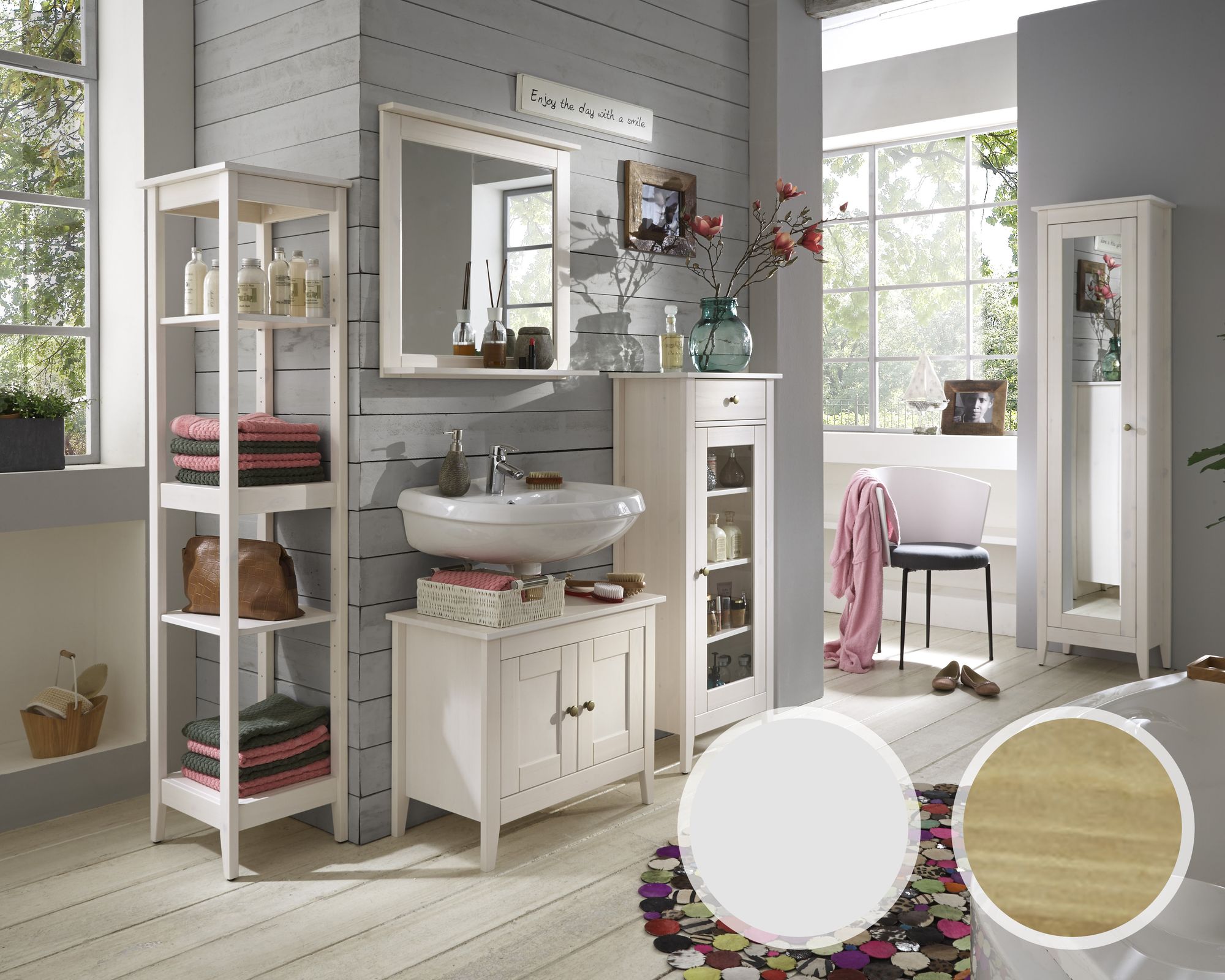 Massivholz »Splash« Badezimmer Regal gross weiss lasiert