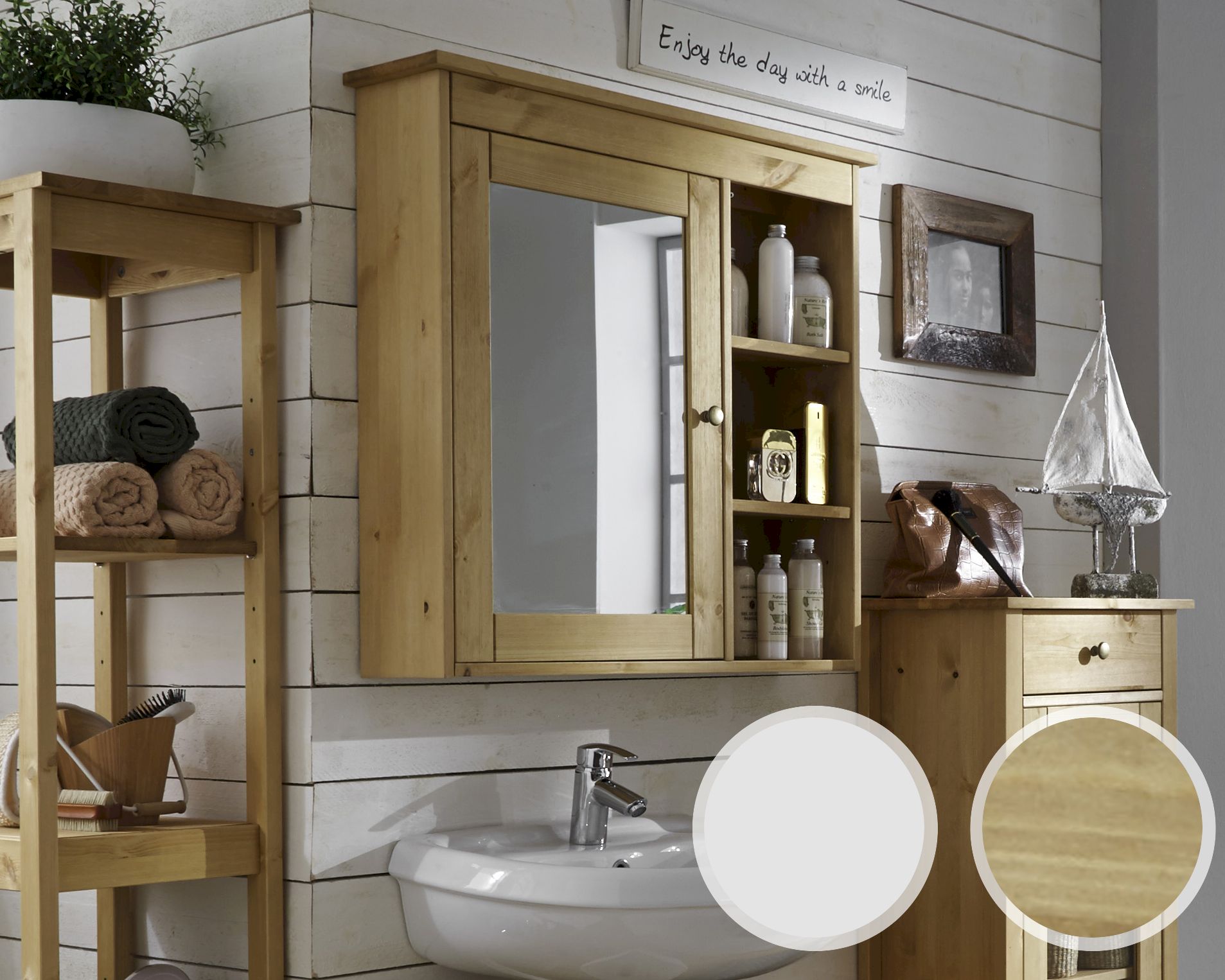Massivholz »Splash« Badezimmer Spiegelschrank weiss lasiert