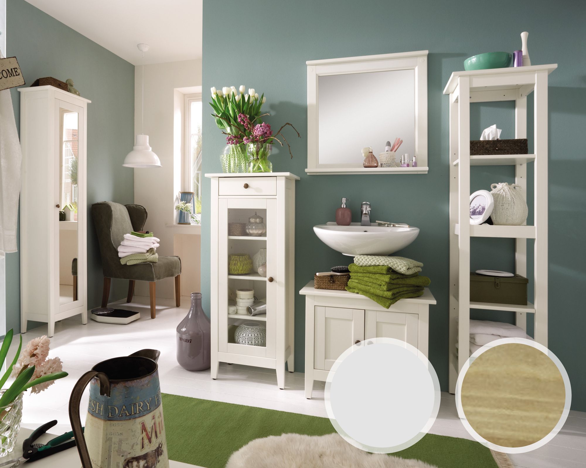 Massivholz »Splash« Badezimmer Unterschrank weiss lasiert