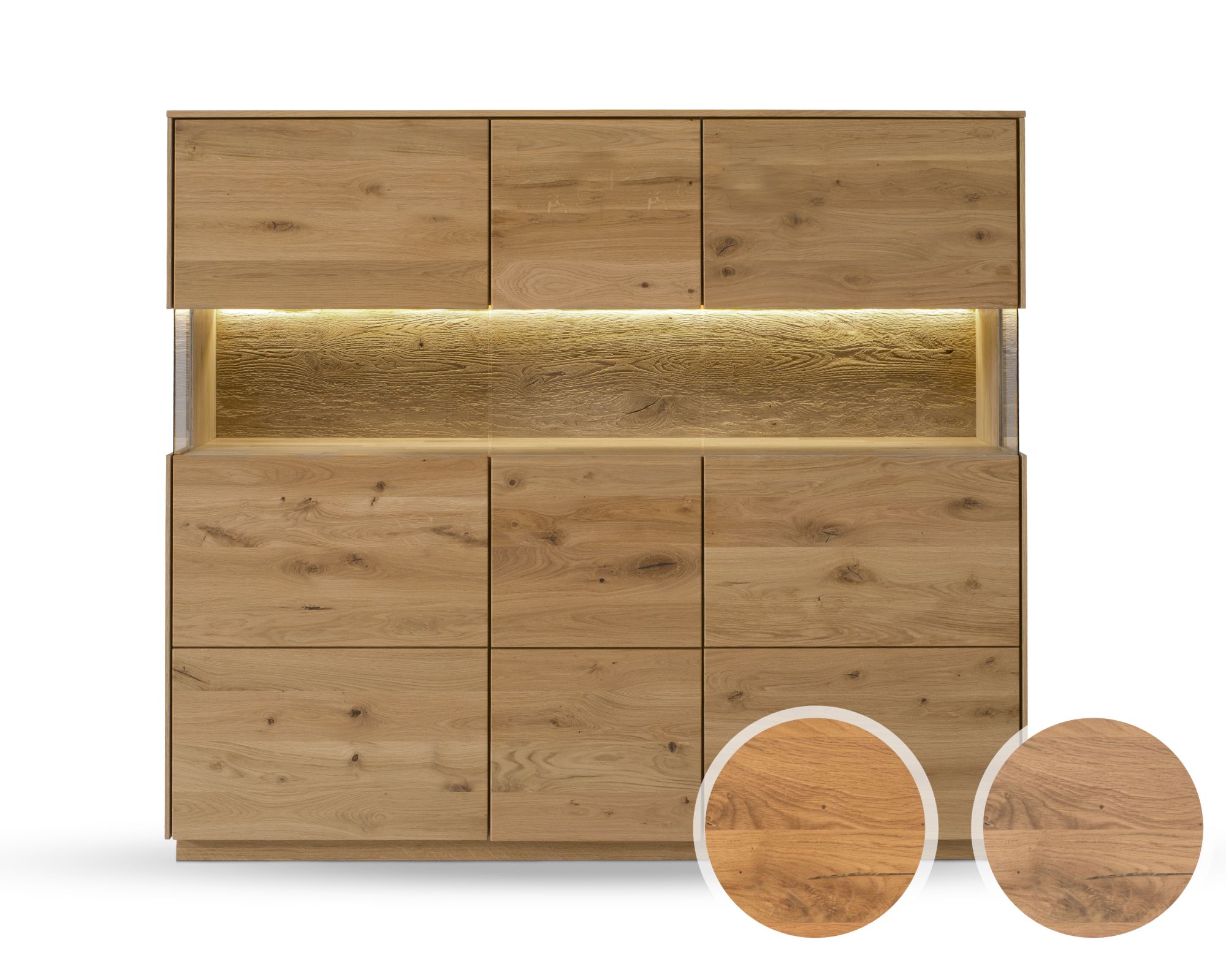 Massivholz »St. Gallen« Highboard III natur geölt / mit Beleuchtung