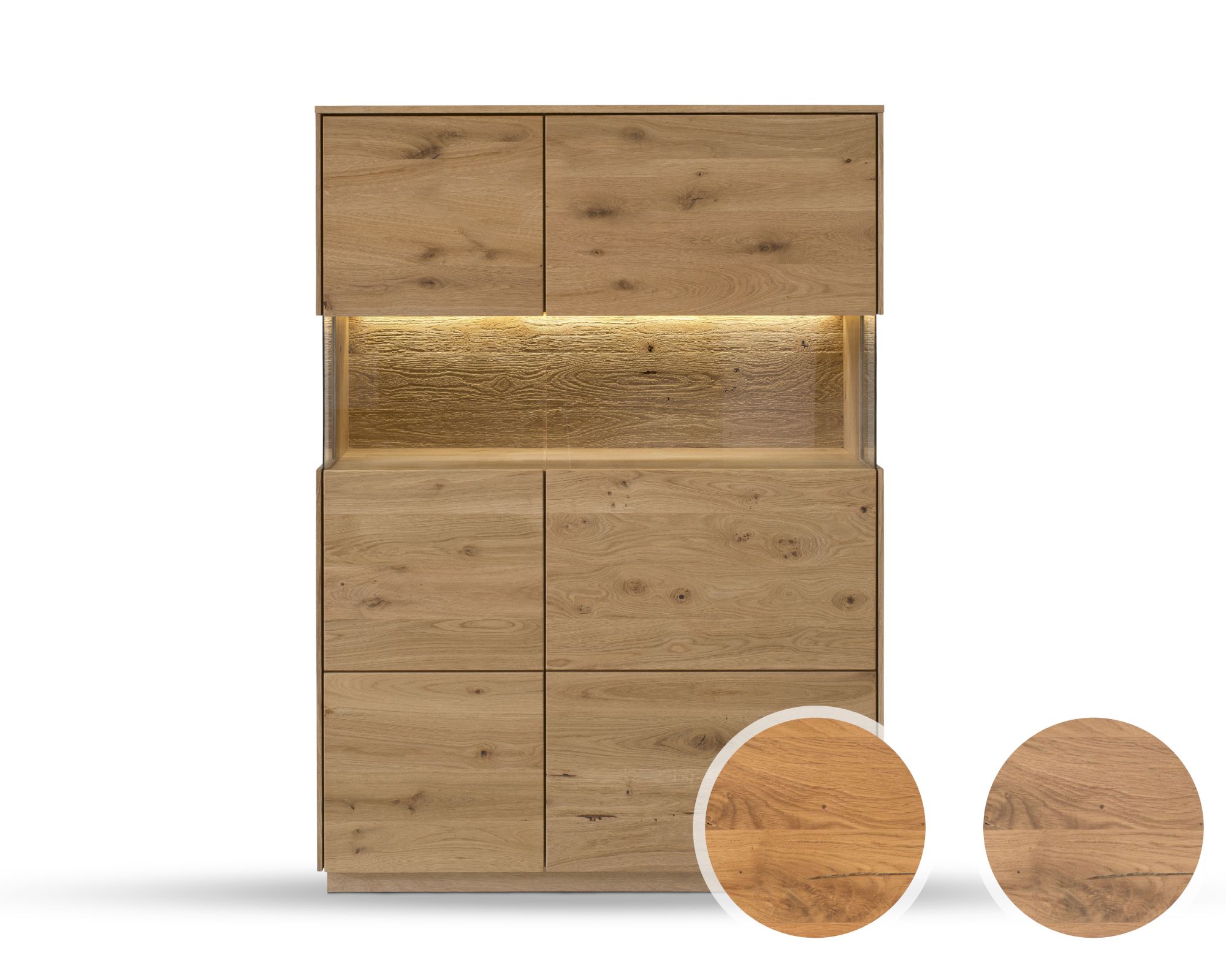 Massivholz »St. Gallen« Highboard II bianco geölt / mit Beleuchtung