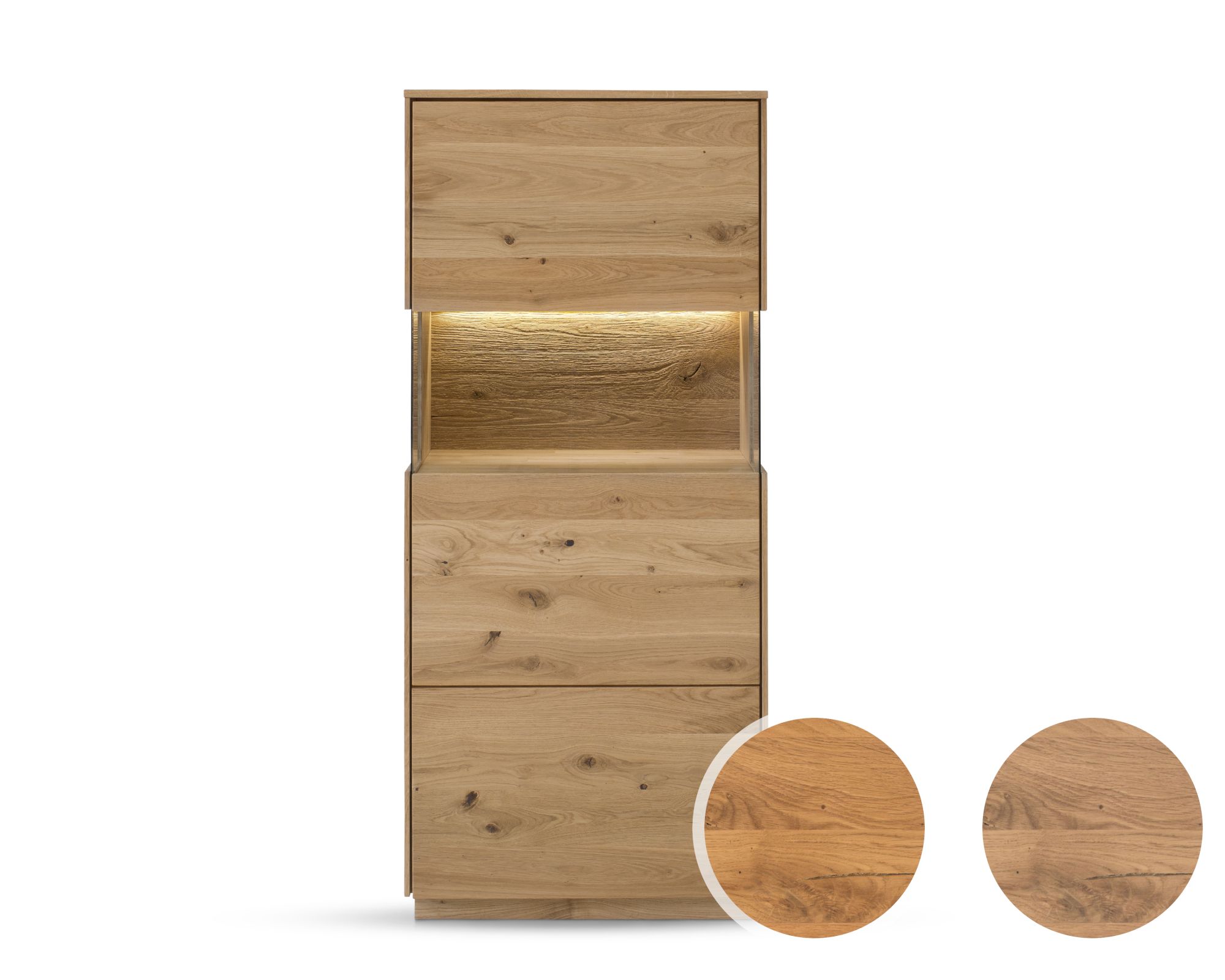 Massivholz »St. Gallen« Highboard I natur geölt / mit Beleuchtung